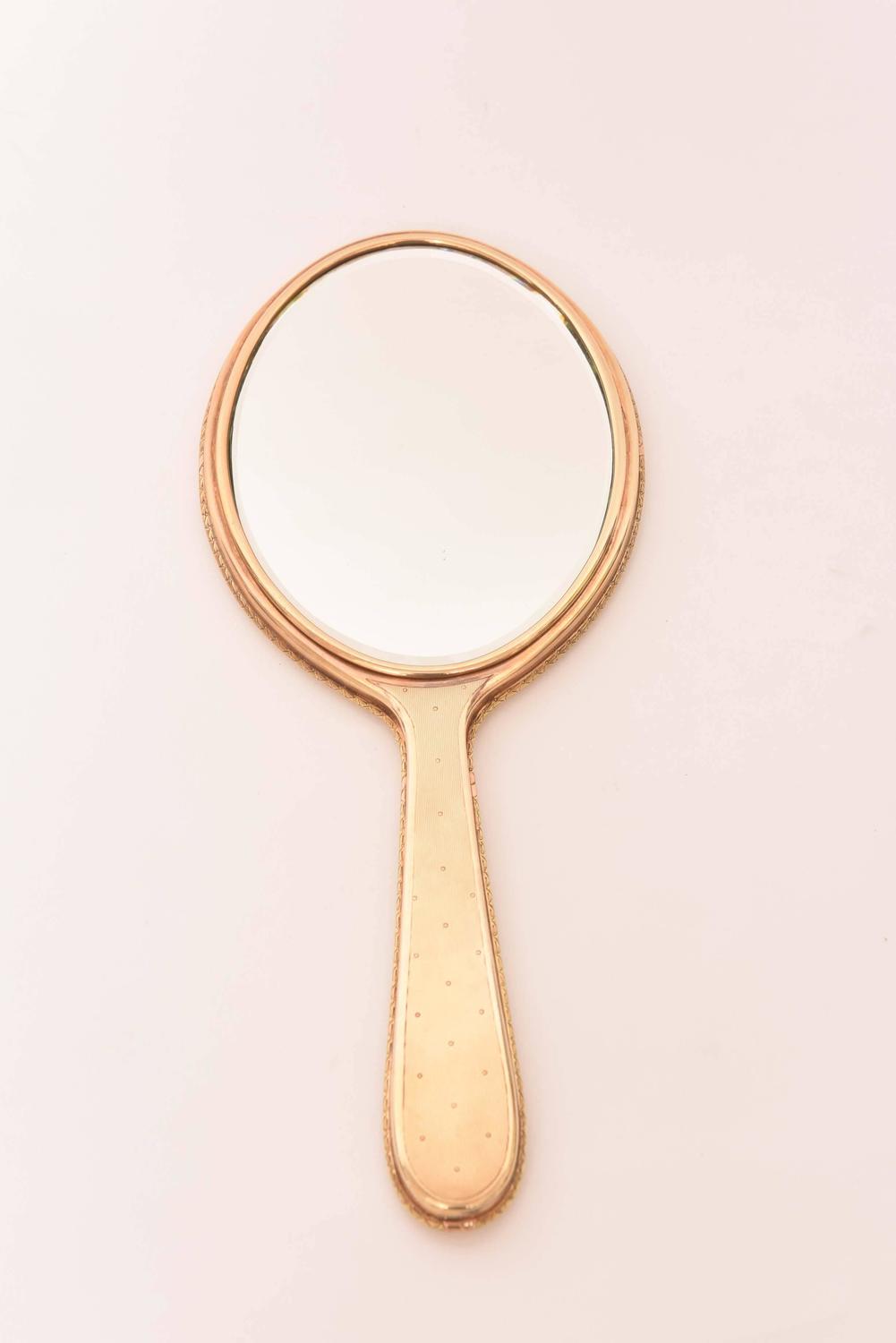 Cartier 14 Karat Gold Hand Mirror For Sale at 1stdibs