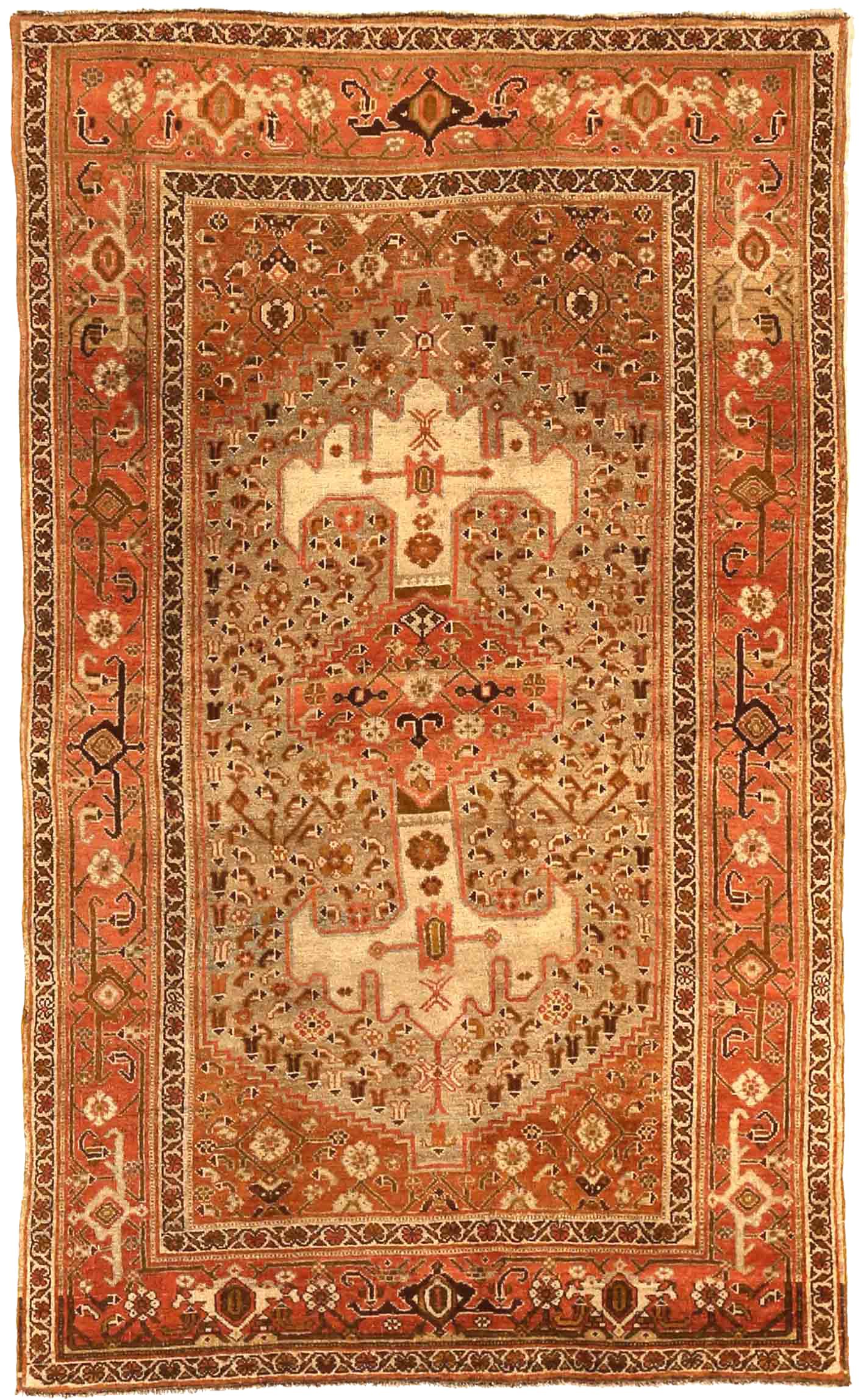Petit tapis persan Bijar - Laine ivoire rouge taupe 70629