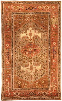 Petit tapis persan Bijar - Laine ivoire rouge taupe 70629