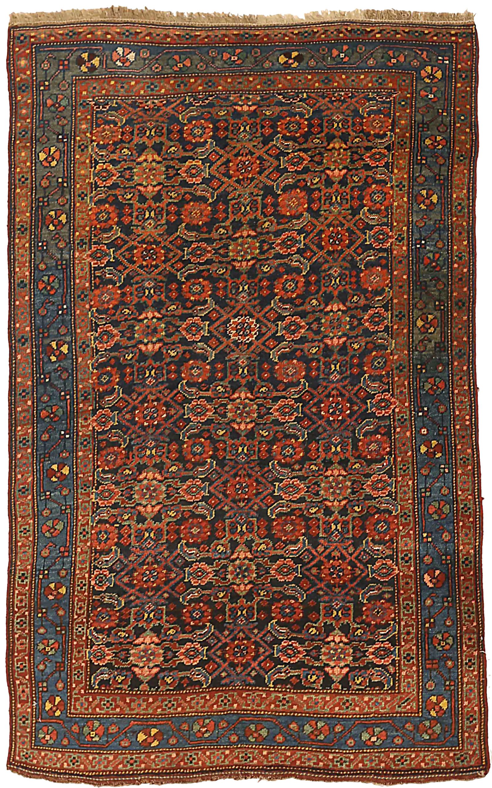 Persian Bijar Small Rug - Wool Blue Navy Blue Red 71192