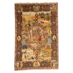 Persian Tabriz Area Rugs Circa 1910 - Wool Blue Green Ivory Orange Red 71745