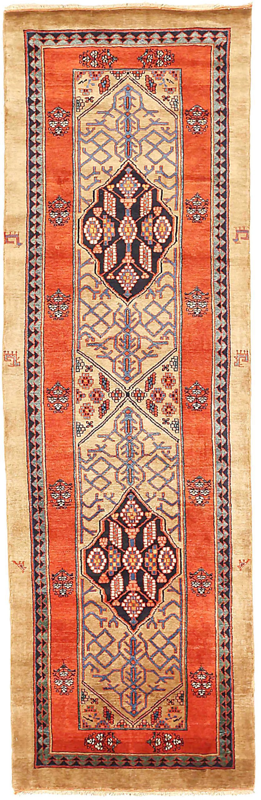 Alfombra Persa Malayer Circa 1910 - Lana Marfil Azul Marino Rojo 72278
