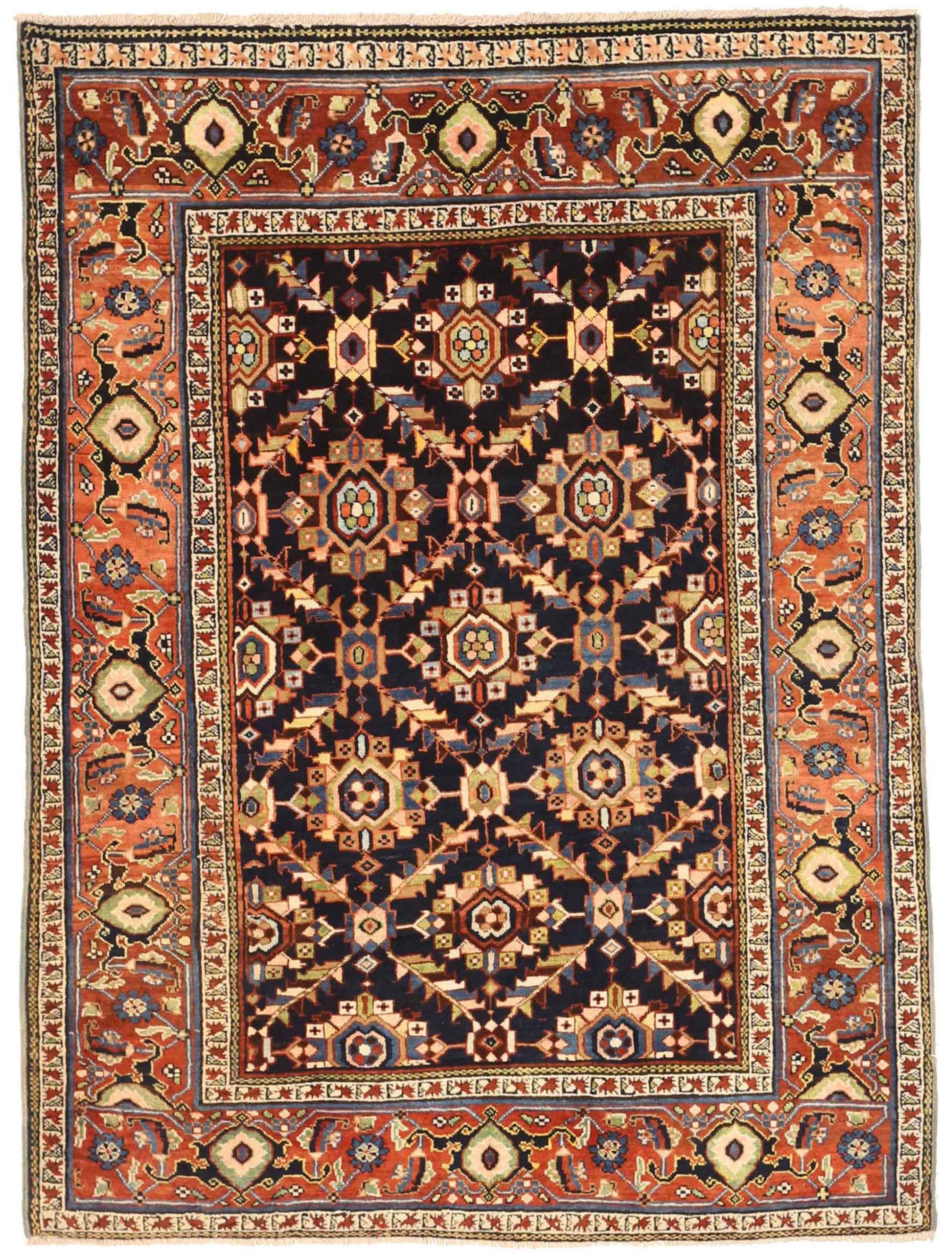 Persischer Heriz-Teppich Circa 1940 - Wolle Schwarz Elfenbein Rot 72602