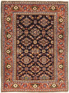 Persian Heriz Small Rug Circa 1940 - Wool Ivory Navy Blue Red 72603