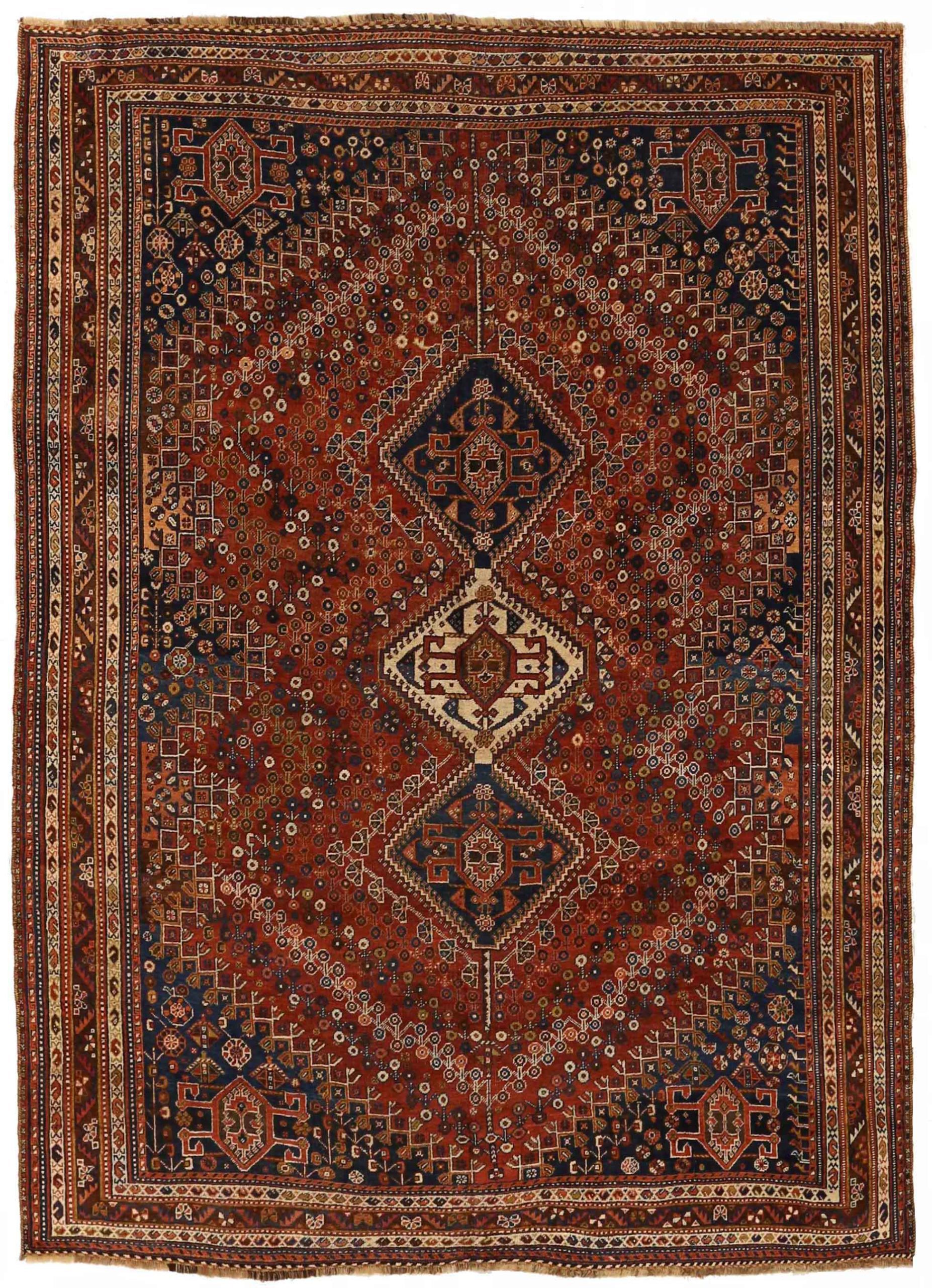 Persian Shiraz Area Rugs - Wool Ivory Navy Blue Red 72663
