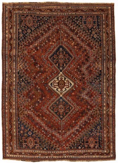 Persian Shiraz Area Rugs - Wool Ivory Navy Blue Red 72663