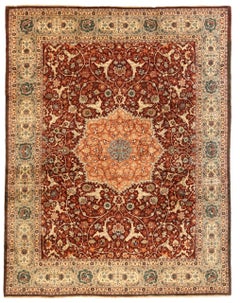 Alfombras Persas Tabriz Circa 1910 - Lana Marfil Naranja Rojo 72614
