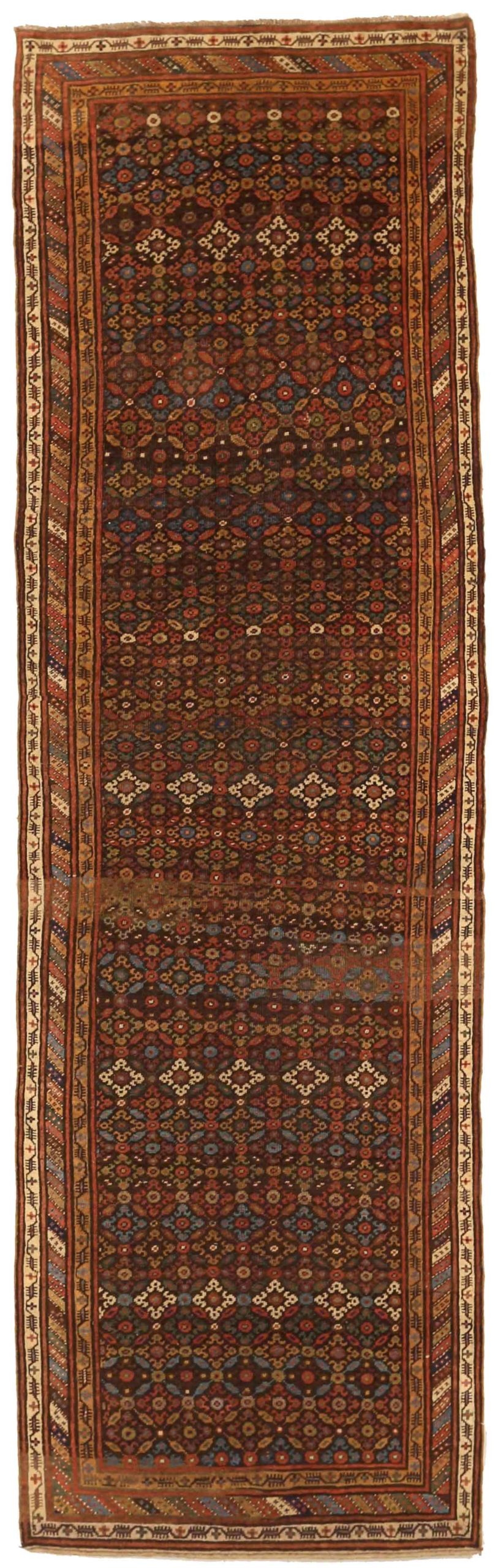 Persian Bijar Runner Rug - Wool Blue Brown Ivory Red 72673