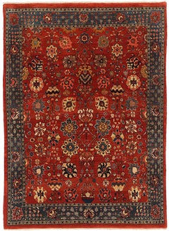 Alfombra Persa Bijar Pequeña Circa 1940 - Lana Azul Marino Rojo Amarillo 72684