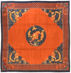 Tapis de Chine Beijing Square Circa 1910 - Laine Noir Rouge Jaune 72726