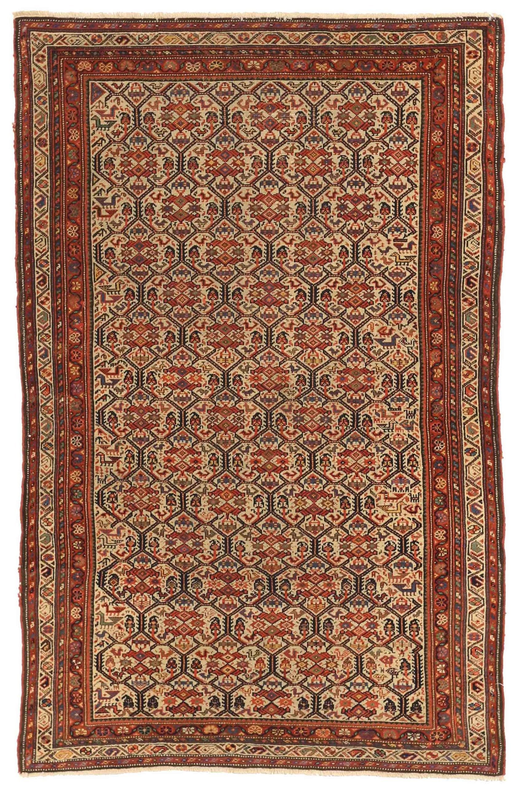 Persischer Malayer Kleiner Teppich - Wolle Elfenbein Marineblau Rot 73326