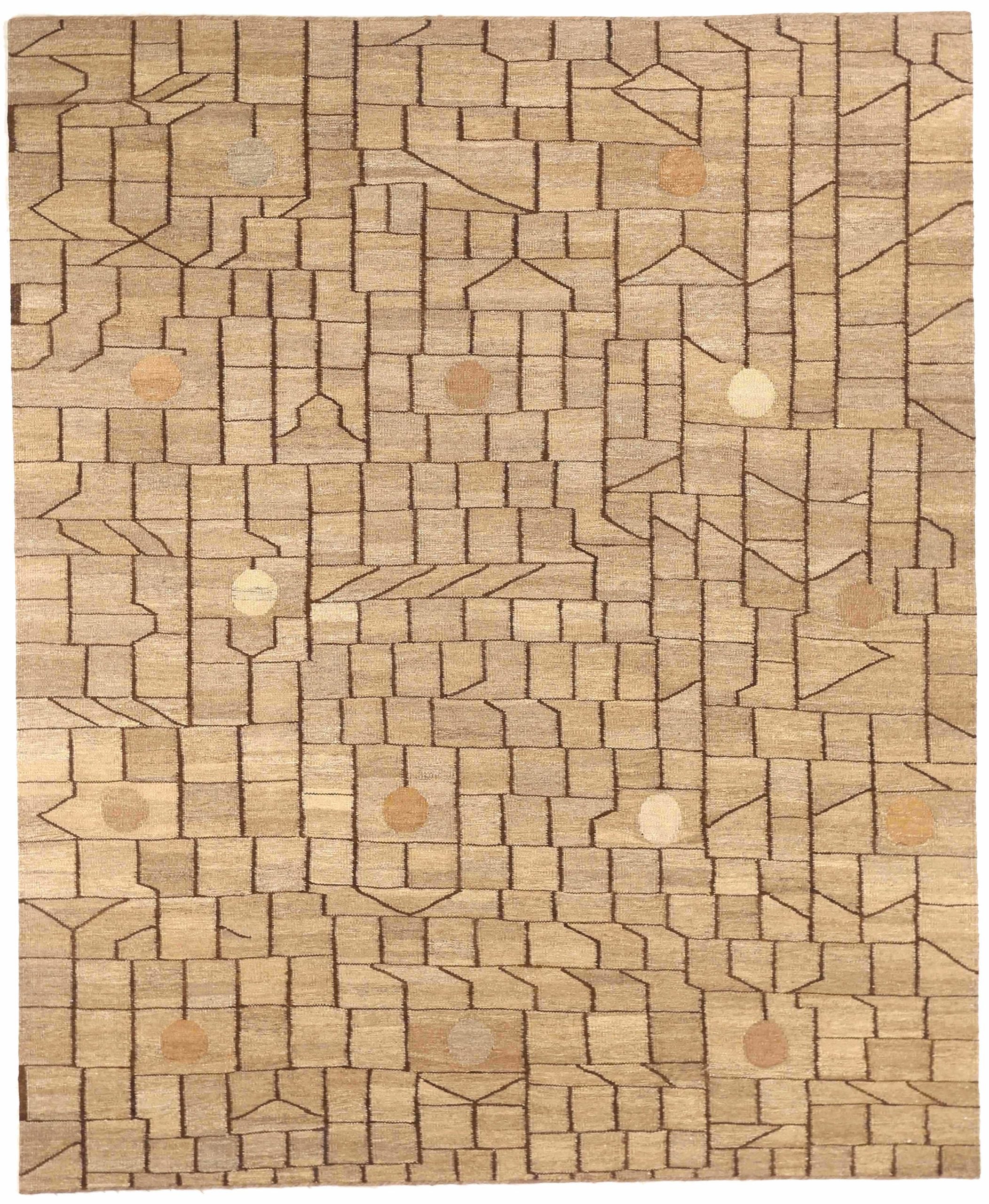 Persian Kilim Area Rugs Circa 1990 - Wool Brown Ivory Taupe 73607