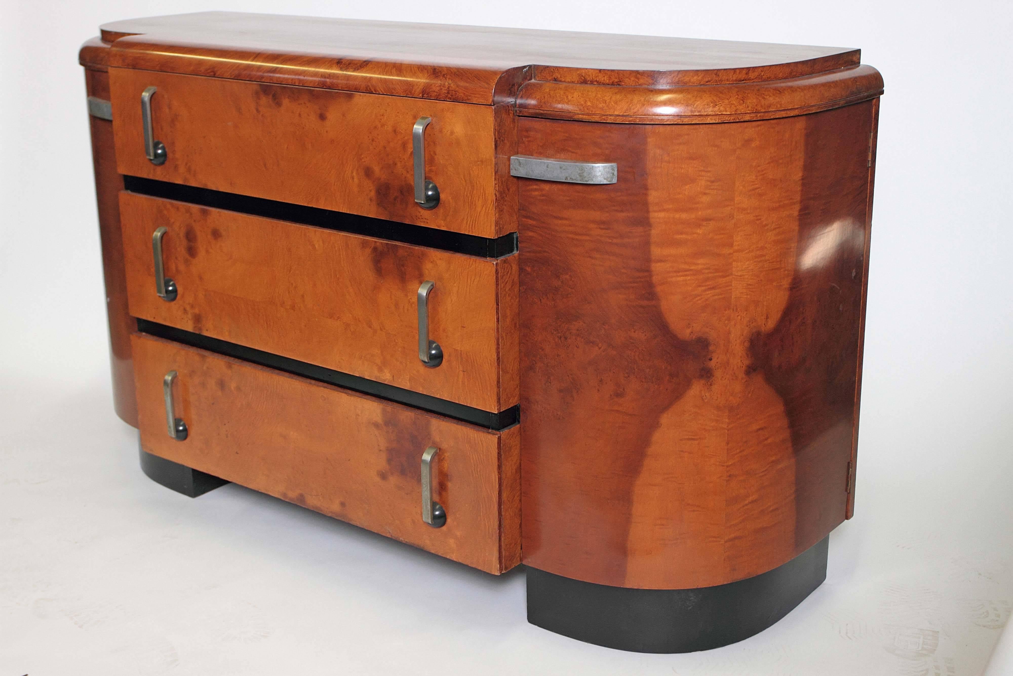 American Streamline Two-Tone Burl Original Signed Hastings Art Deco Sideboard