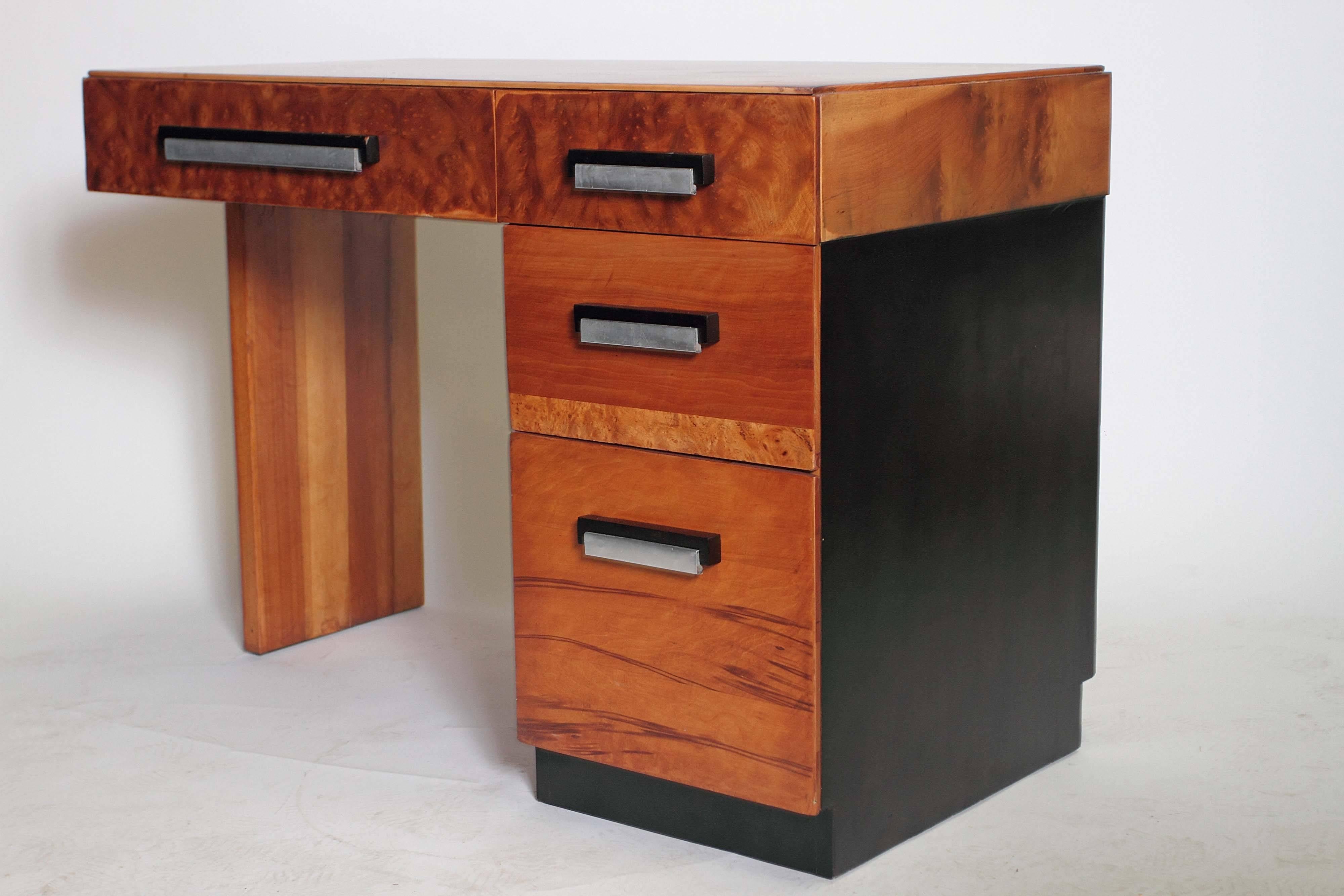 American Multiple, Burled and Ebonized Original Hastings Art Deco Desk For Sale