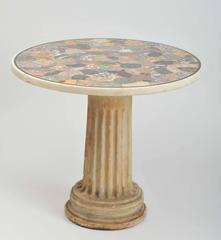 Roman White Fluted Marble Column with 19th Century Specimen Marble Top