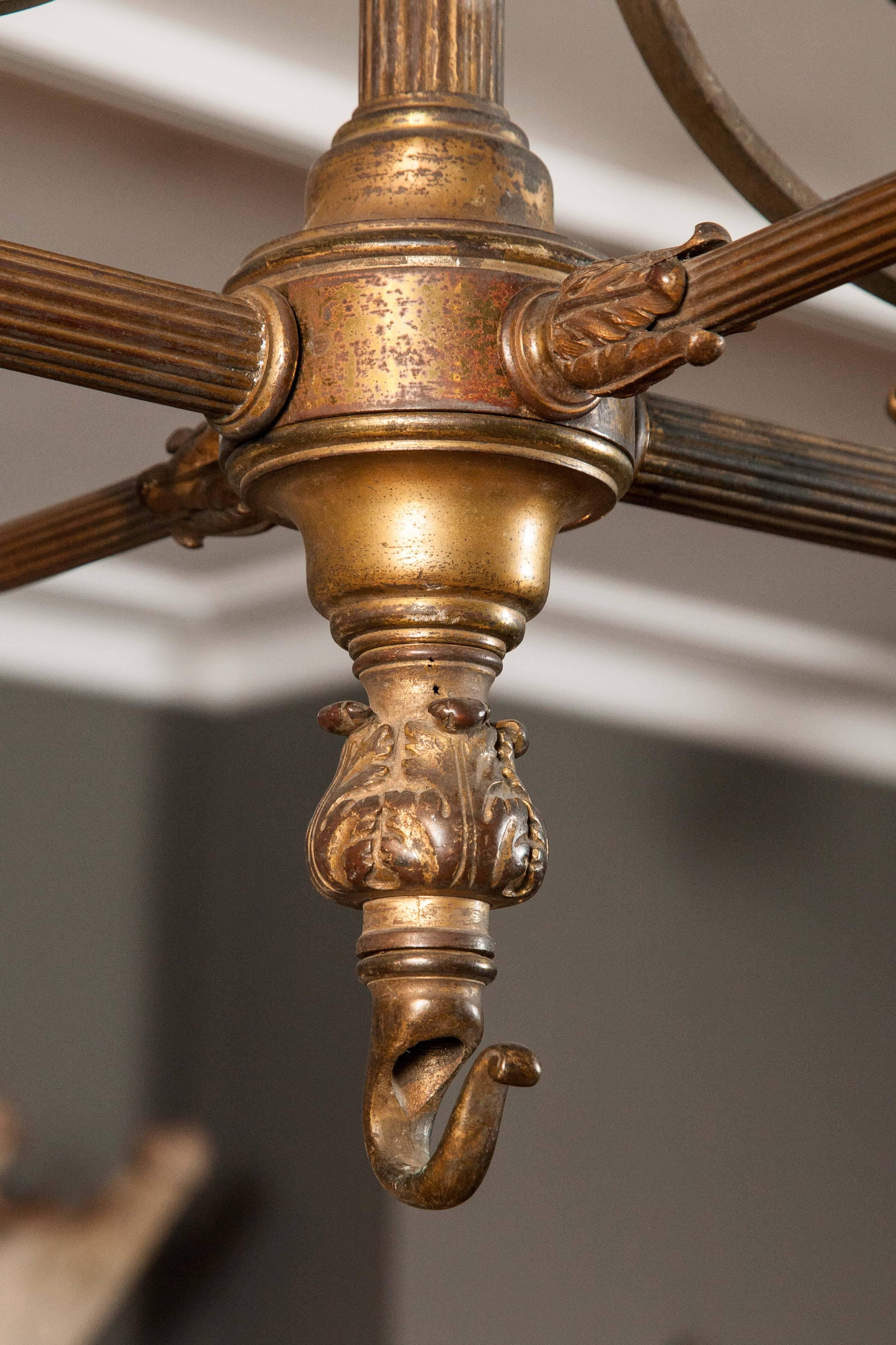 Early 19th Century Gilt Ormolu Hanging Six-Arm Billiard Light In Excellent Condition In London, GB