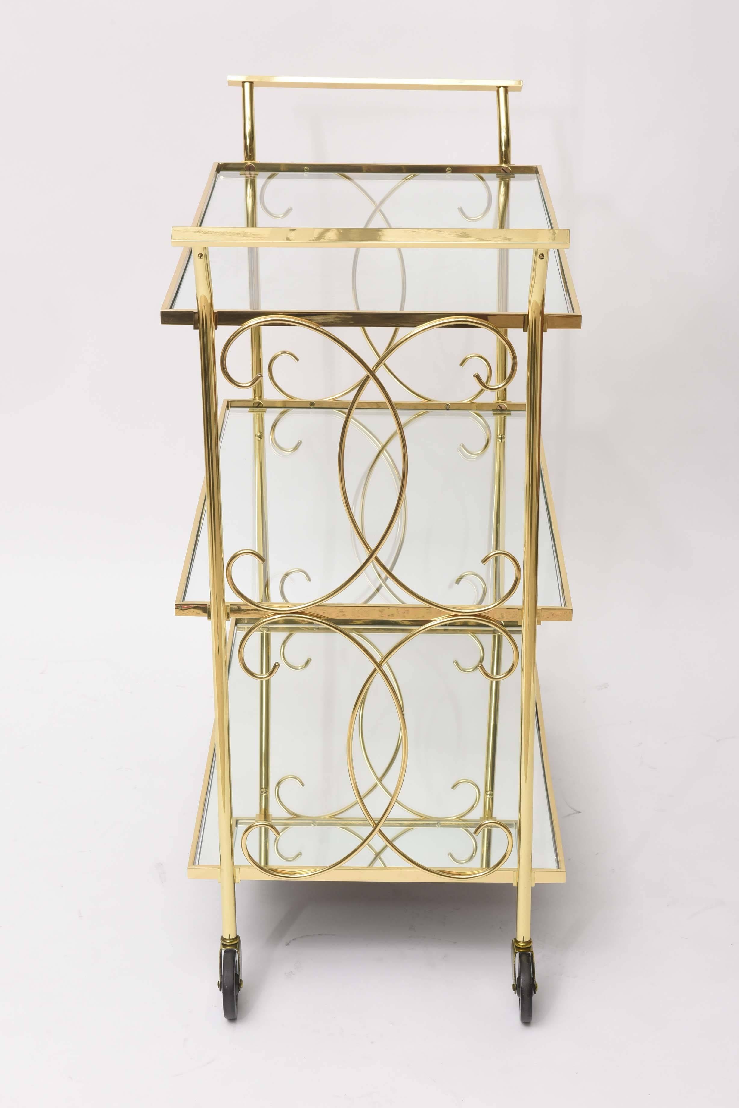 Glass Mid-Century Italian Brass Bar Cart