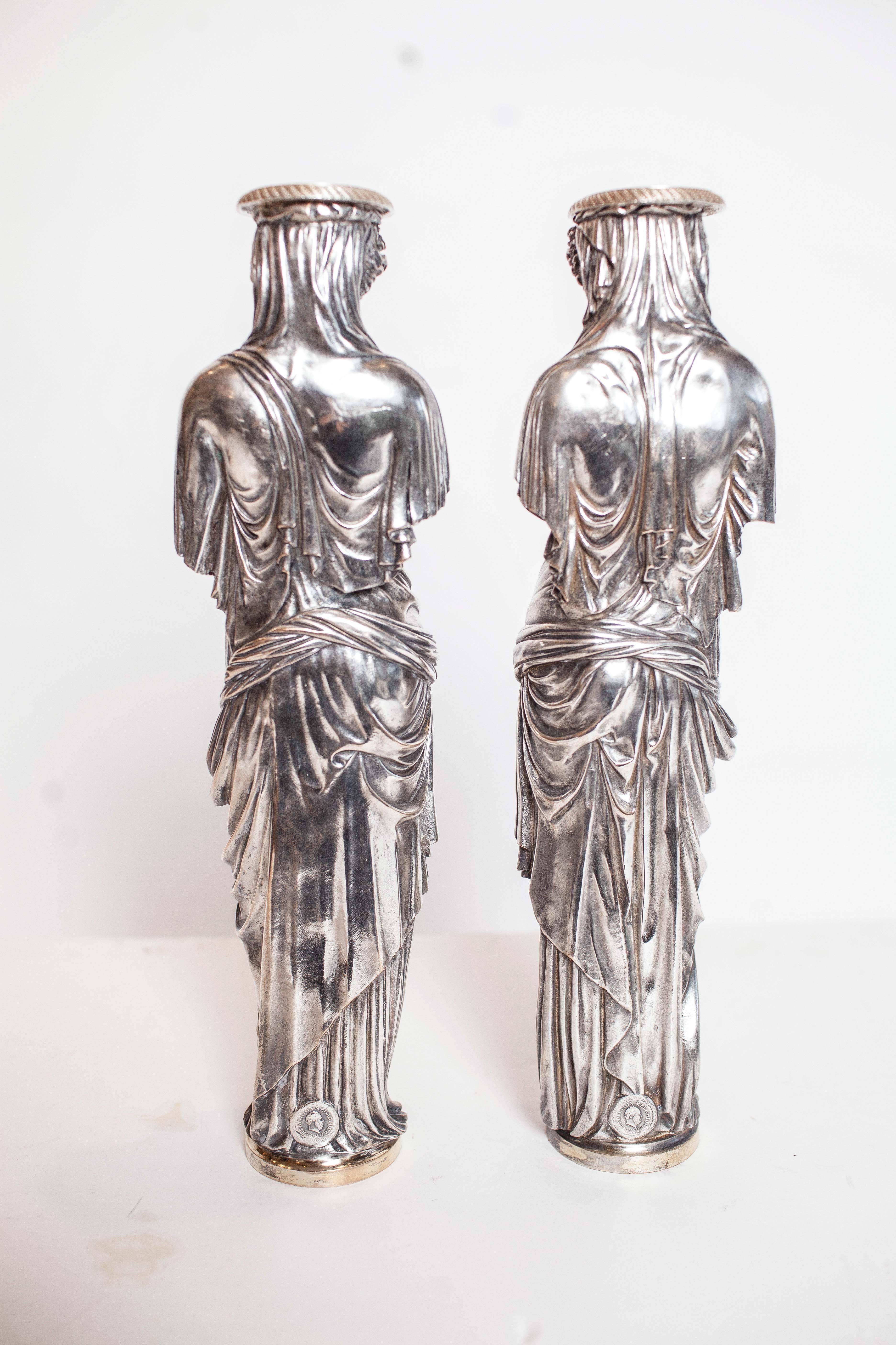 19th Century French Candlesticks Depicting Roman Women 3