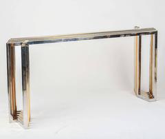 1970s Italian Dining Table Base in Chrome and Brass