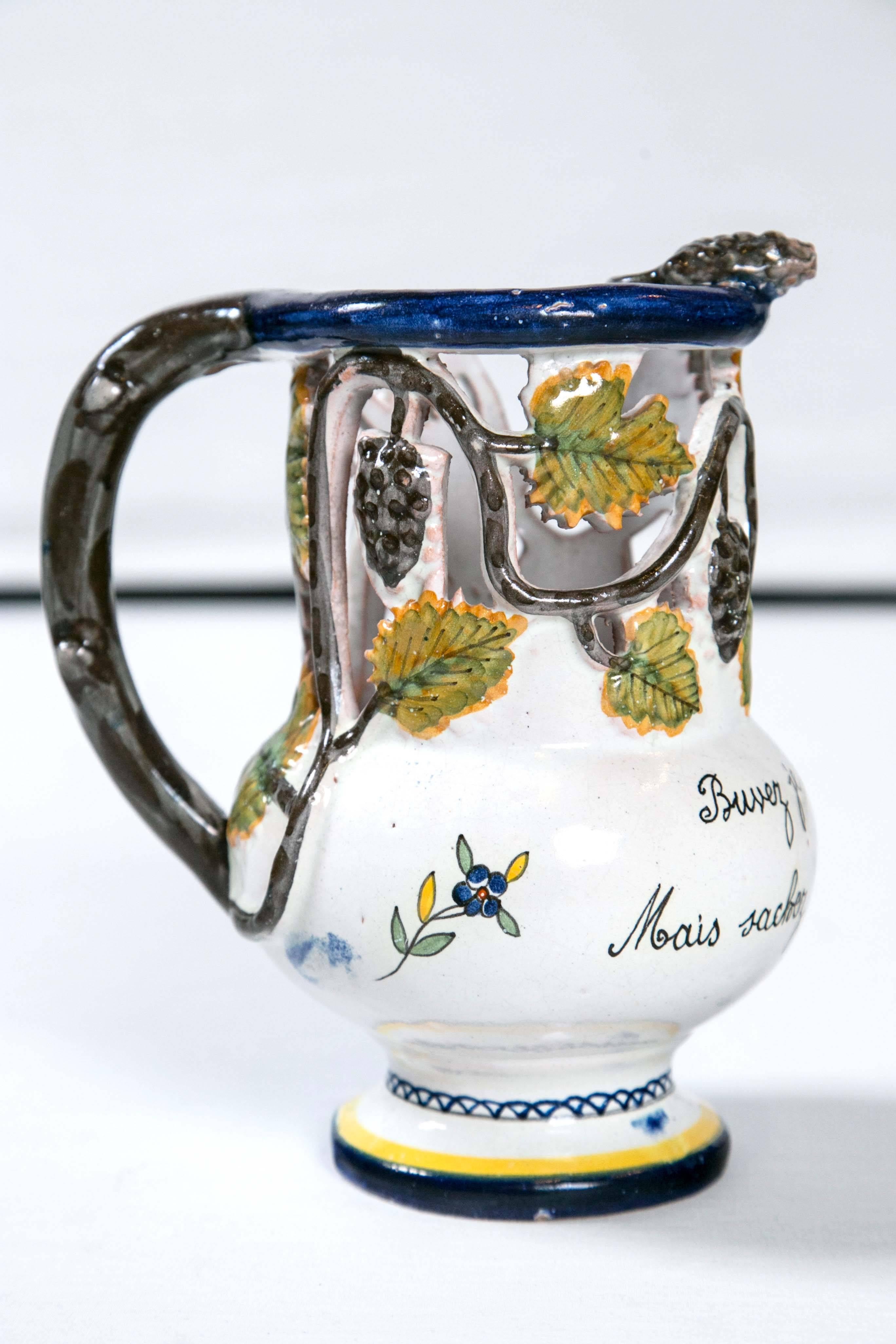 French Faience Puzzle Jug, Late 19th Century For Sale 2