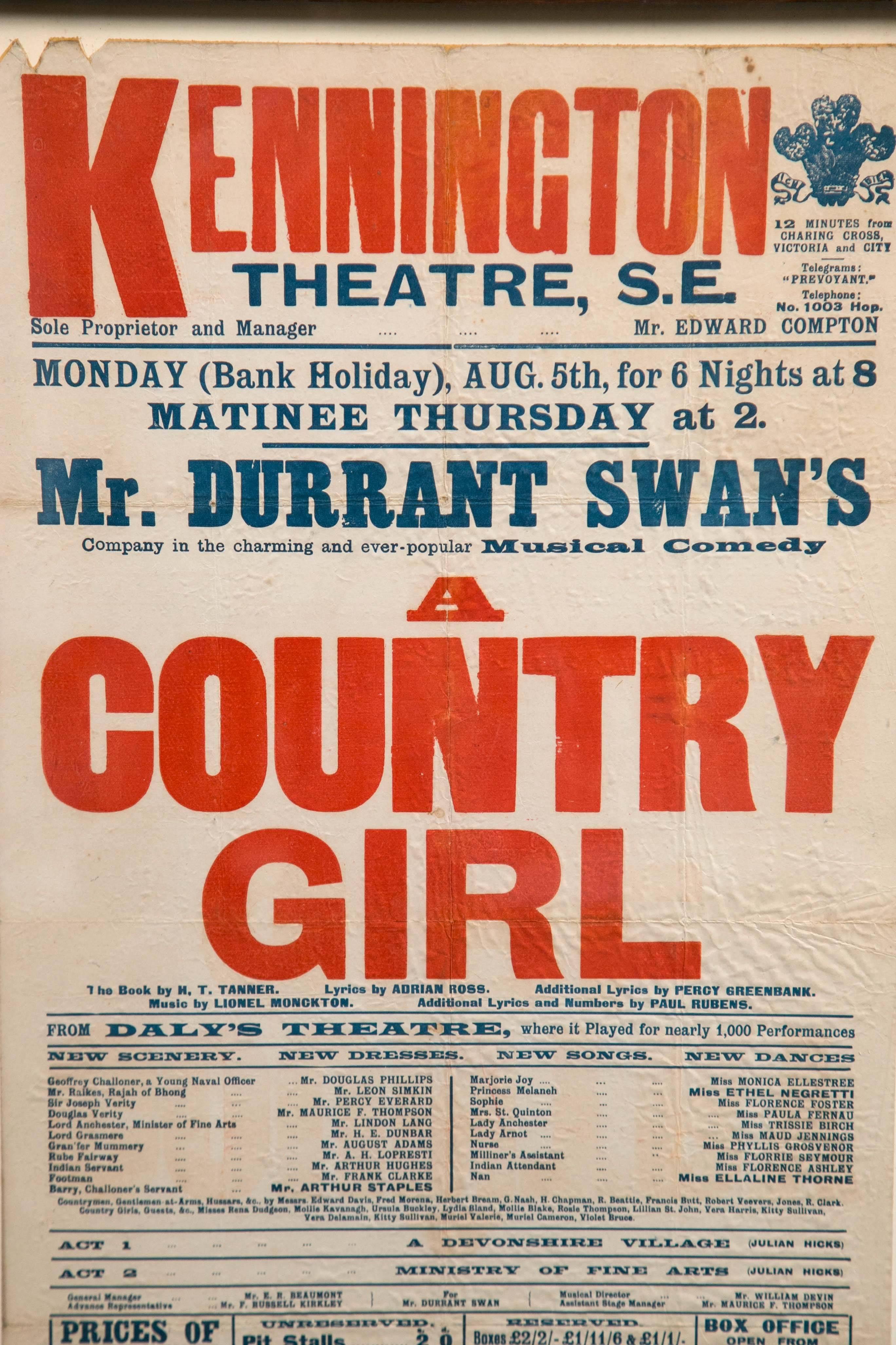 Deux affiches publicitaires de théâtre anglais, datant d'environ 1900 Bon état - En vente à Chappaqua, NY