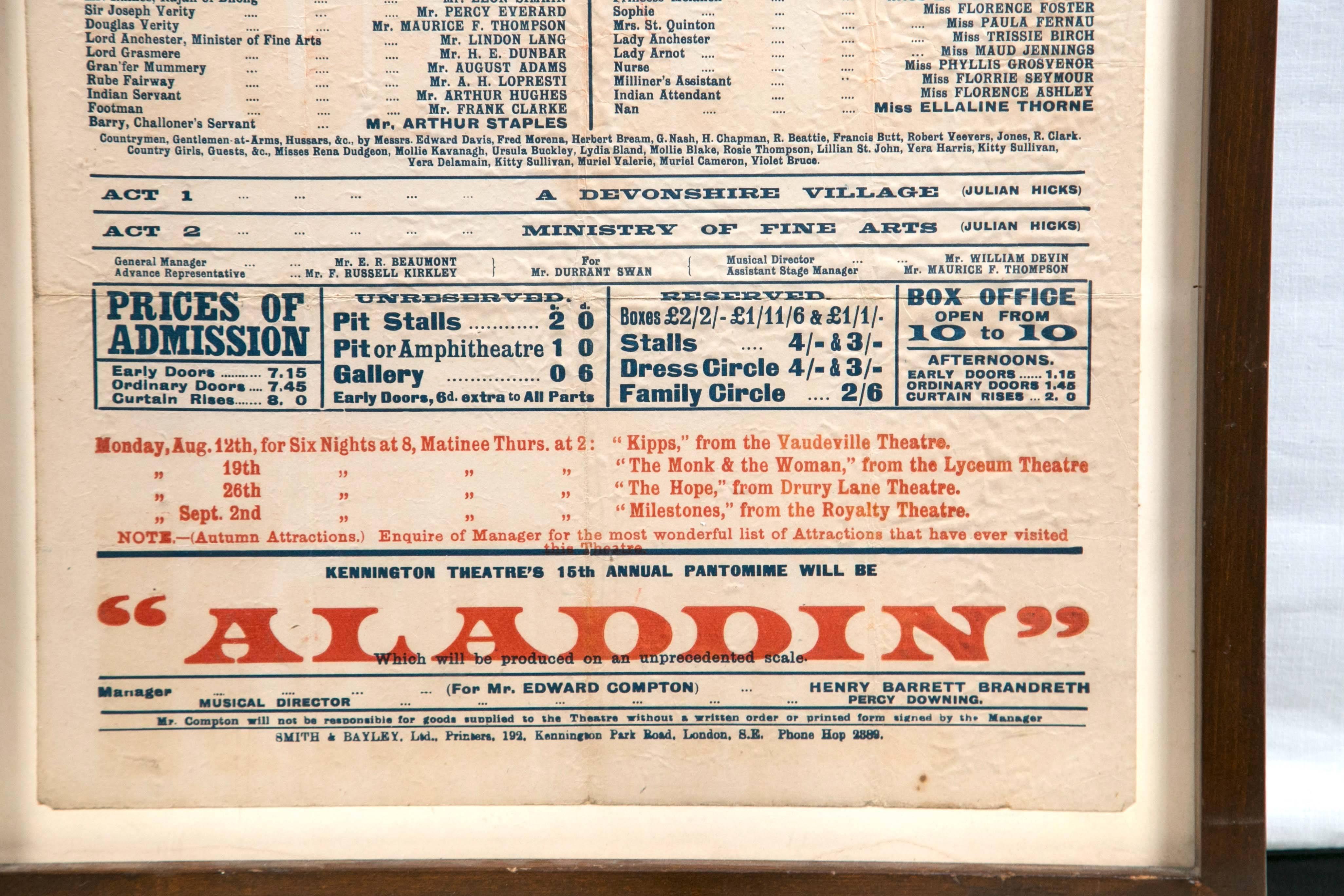 Deux affiches publicitaires de théâtre anglais, datant d'environ 1900 en vente 2