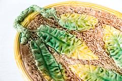 English Majolica Serving Platter, 'Banana Leaf, ' circa 1860