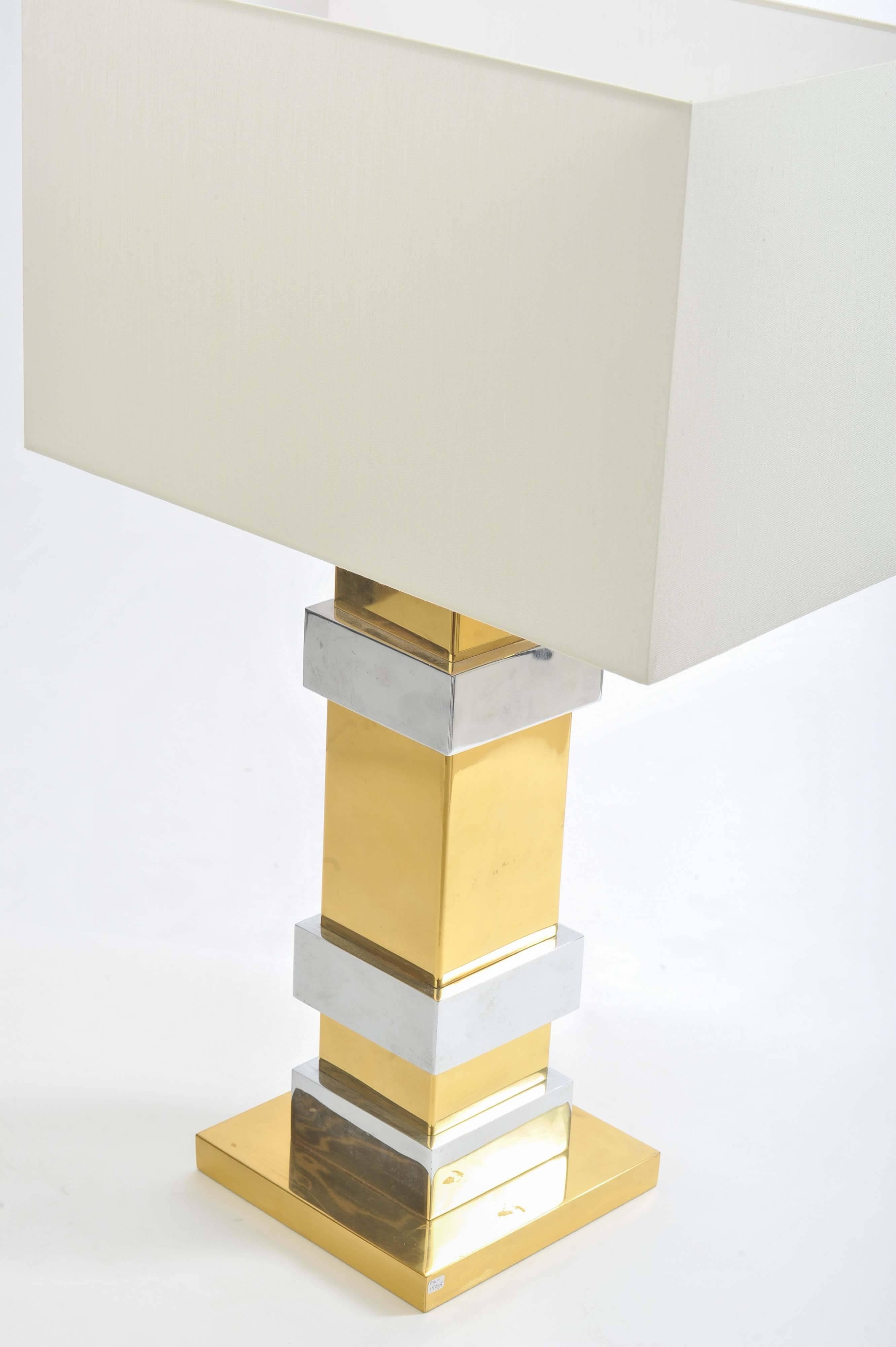 1960's Geometric Table Lamp in Brass and Chrome Attributed to Maison Charles In Excellent Condition In London, GB