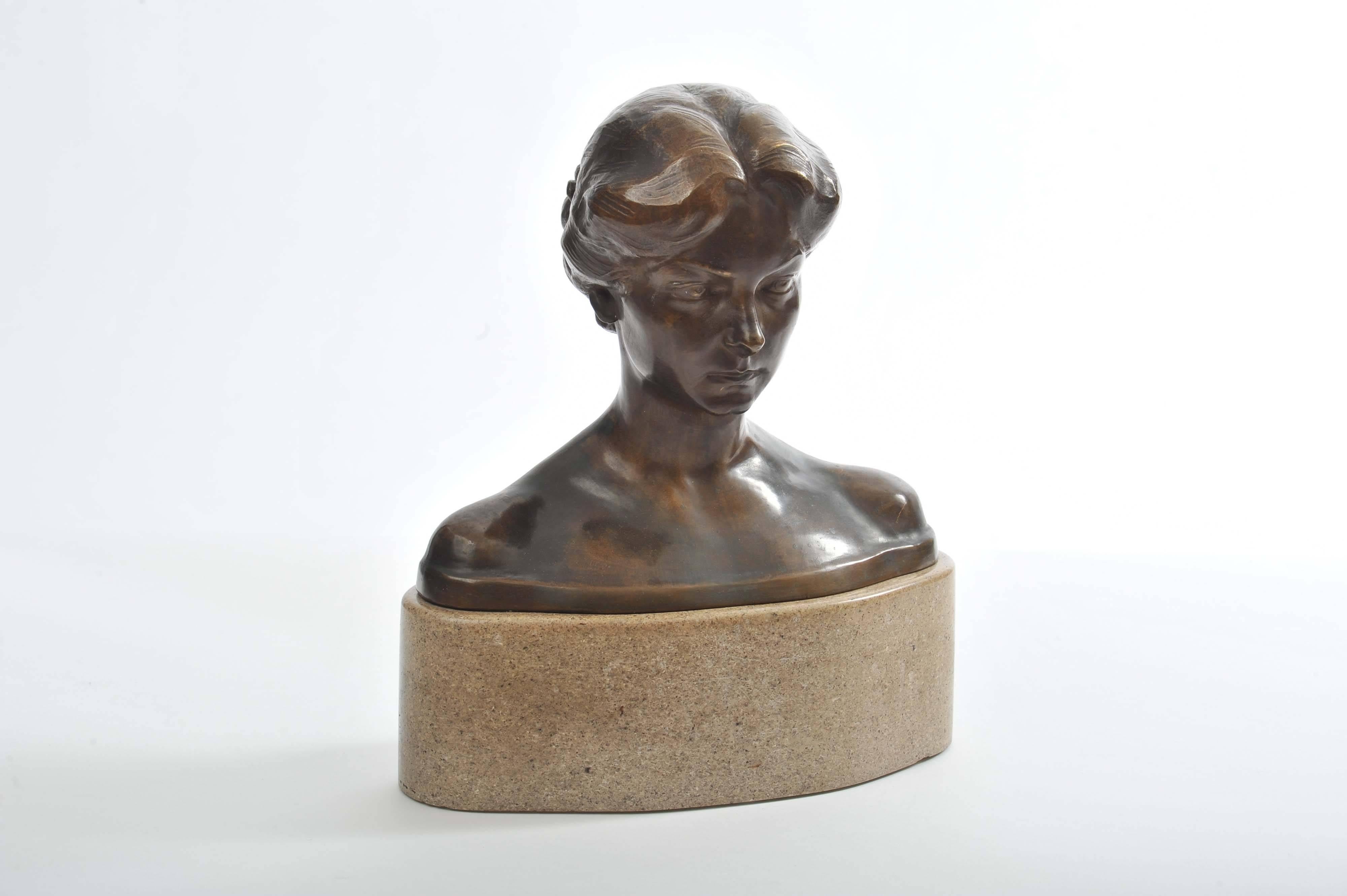 Art Nouveau Bronze Bust of a Young Lady, circa 1900 by Bory