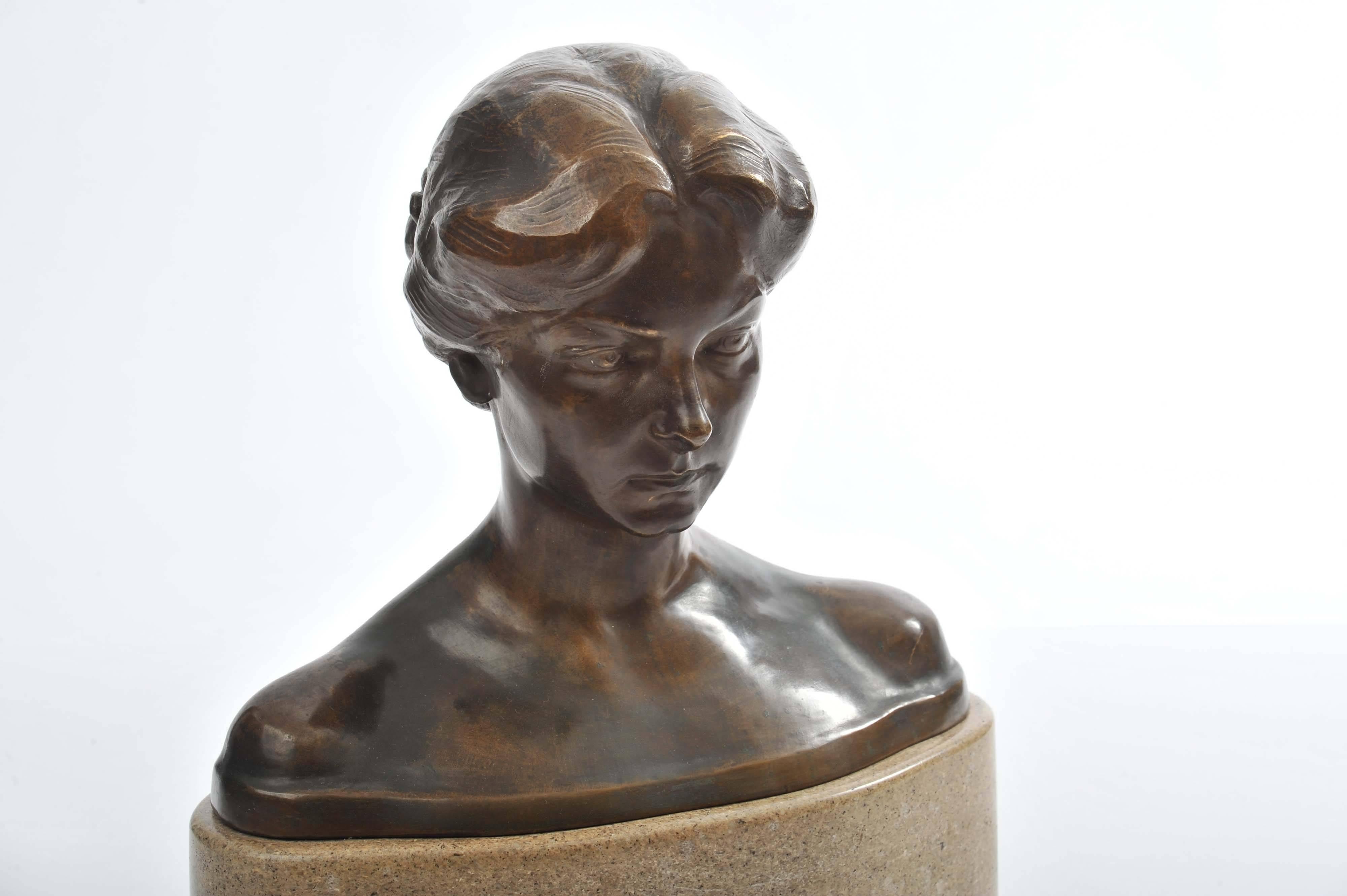 European Bronze Bust of a Young Lady, circa 1900 by Bory