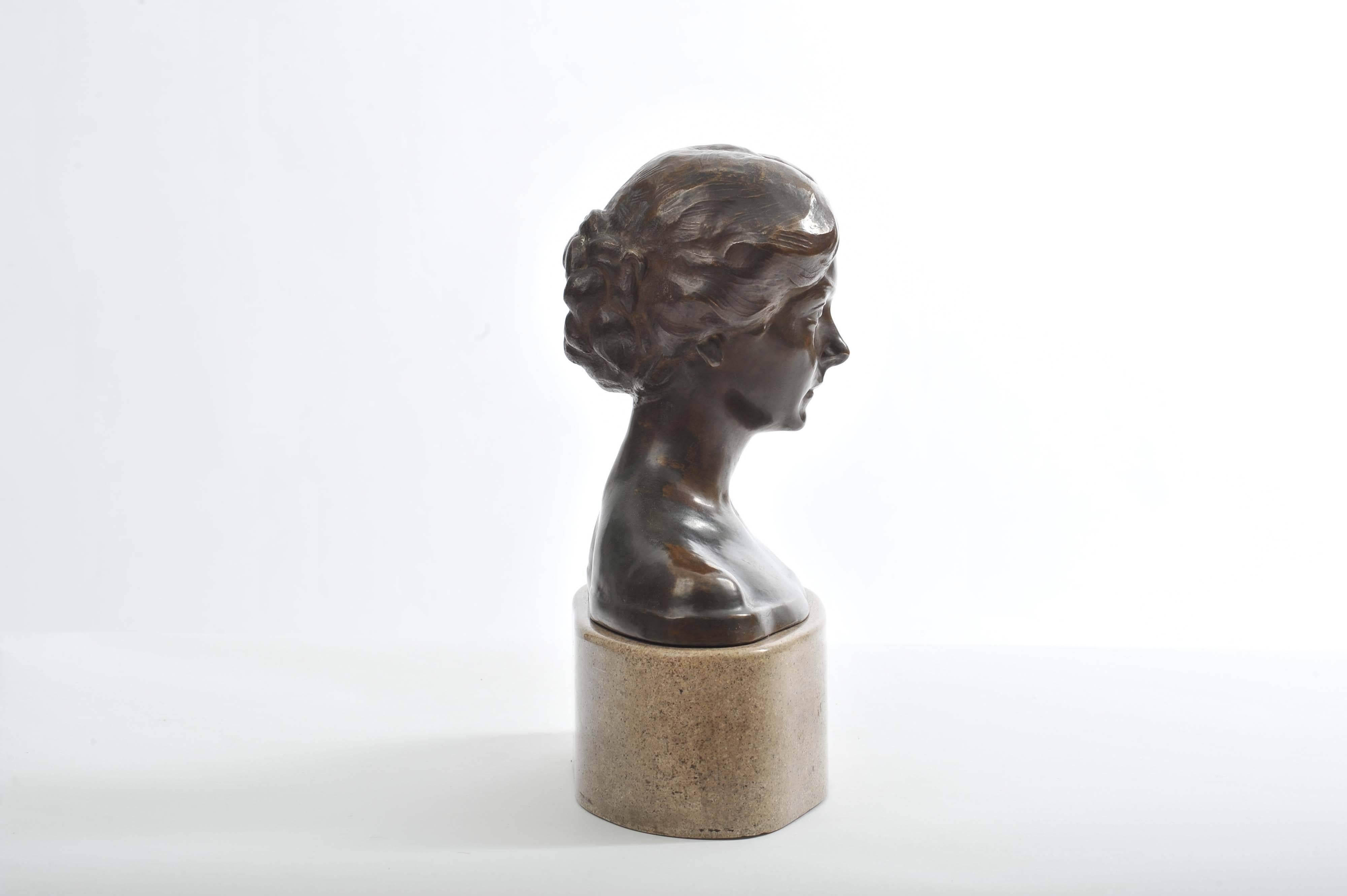 Cast Bronze Bust of a Young Lady, circa 1900 by Bory