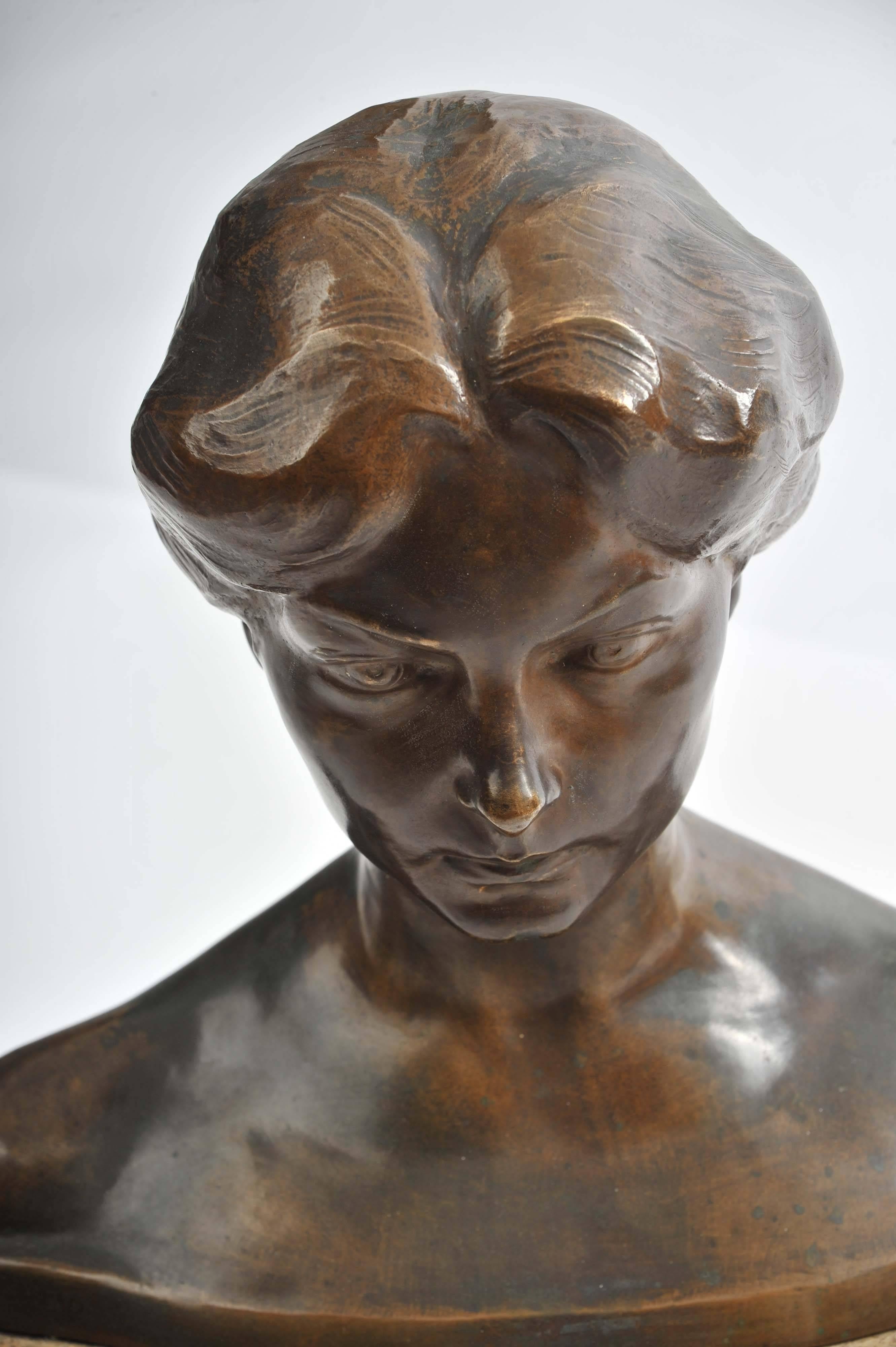 Bronze Bust of a Young Lady, circa 1900 by Bory 1
