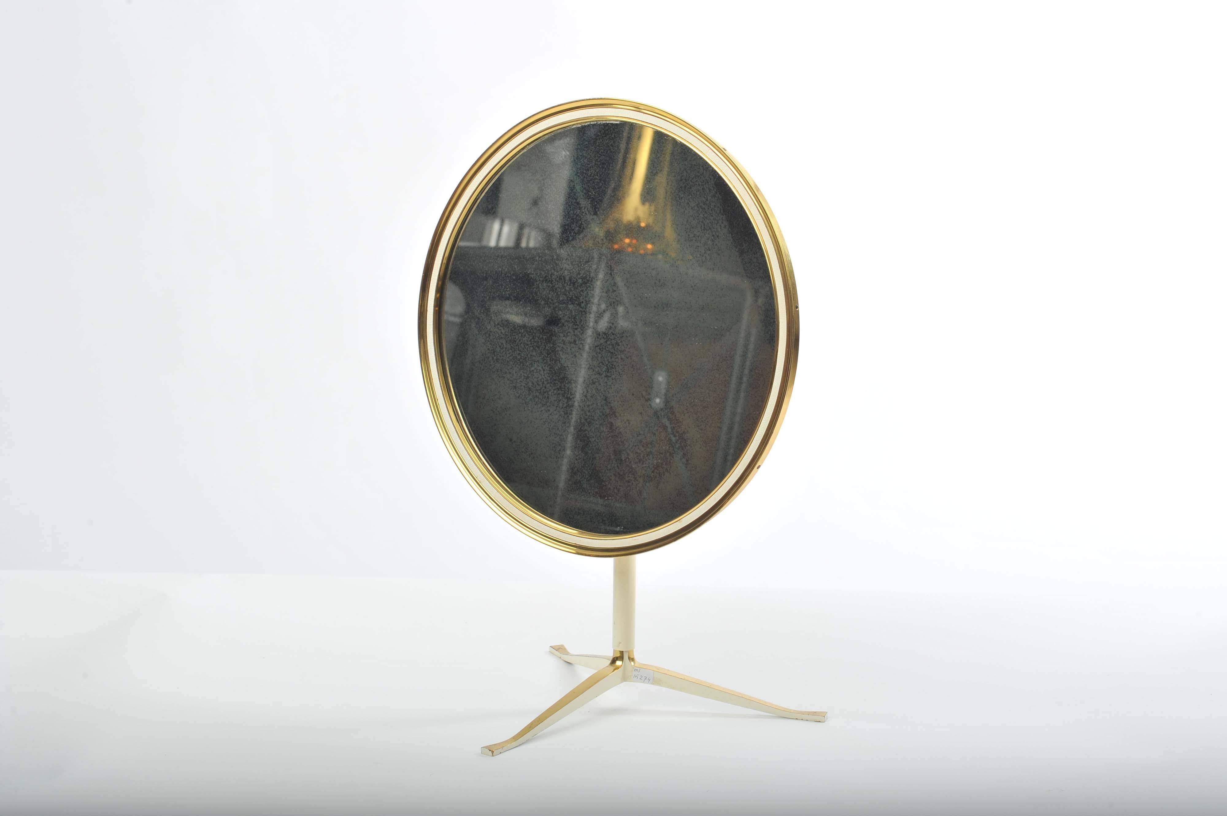 Mid-Century Modern 1950th Vanity Table Mirror in Brass and Cream