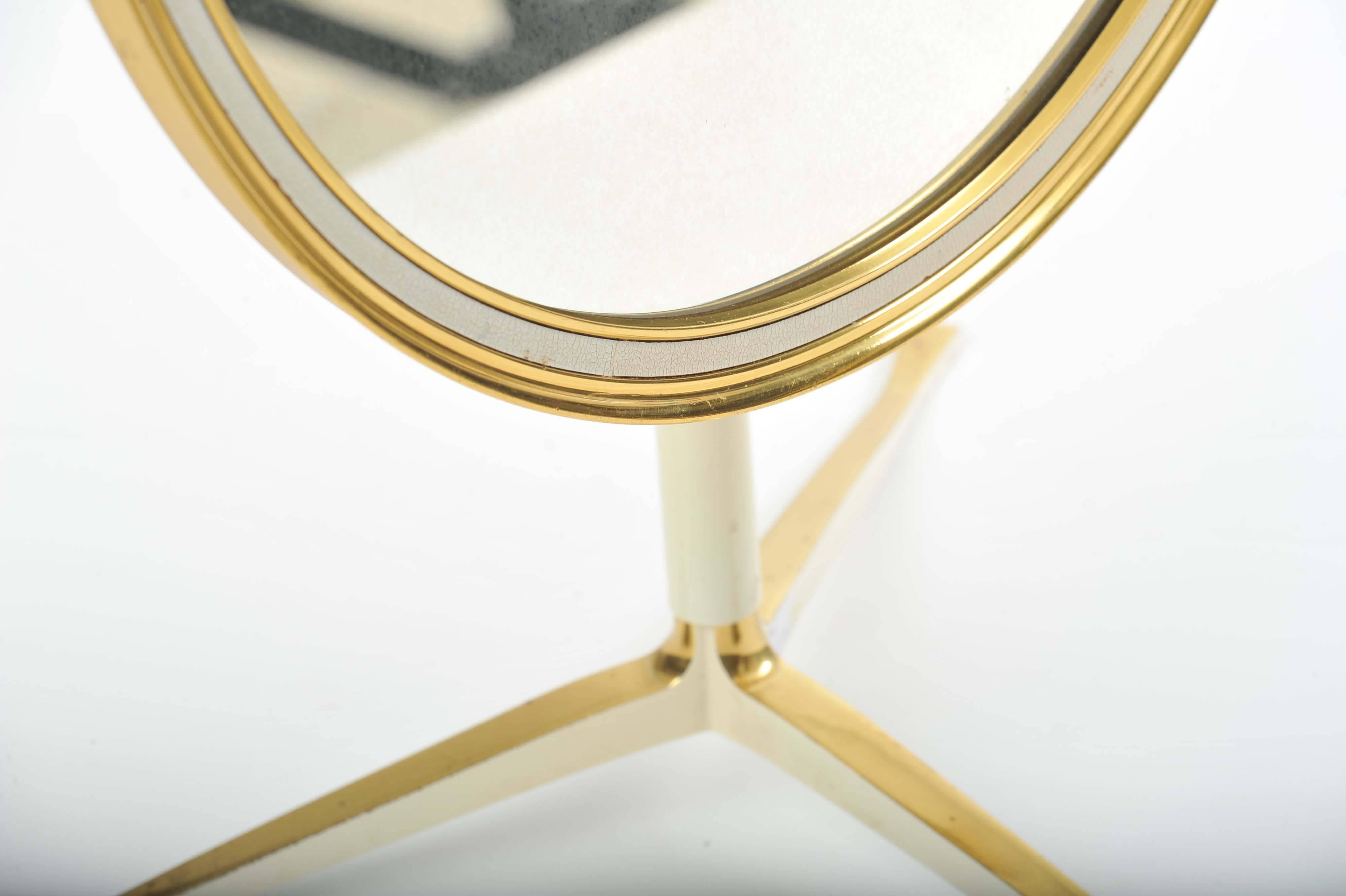 1950th Vanity Table Mirror in Brass and Cream 2