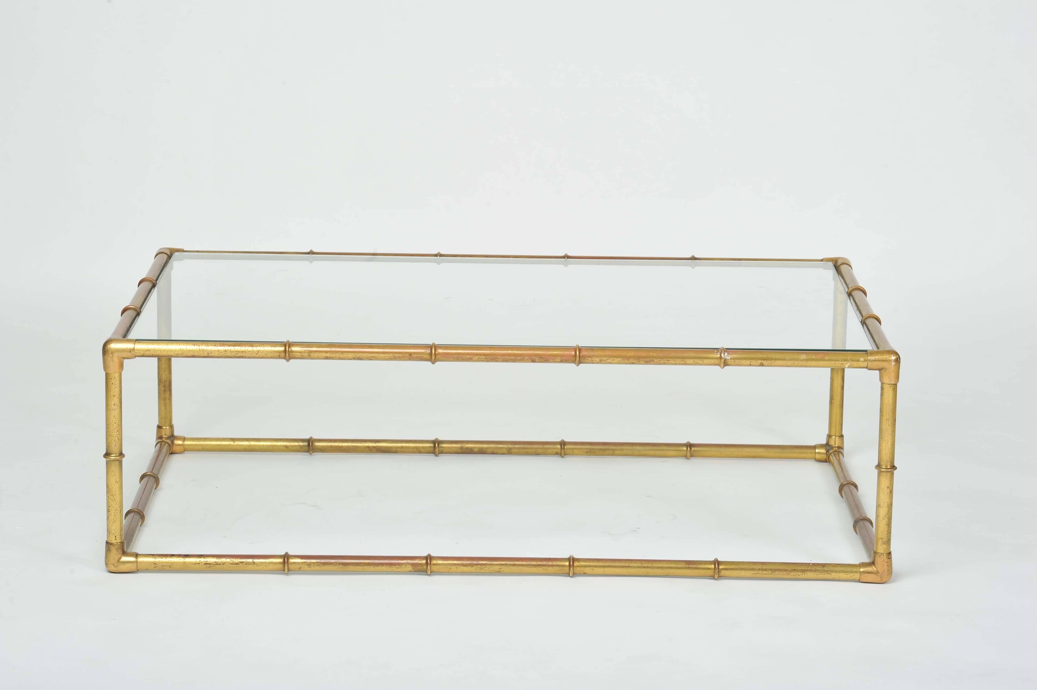 Mid-Century Modern Faux Bamboo Brass Coffee Table