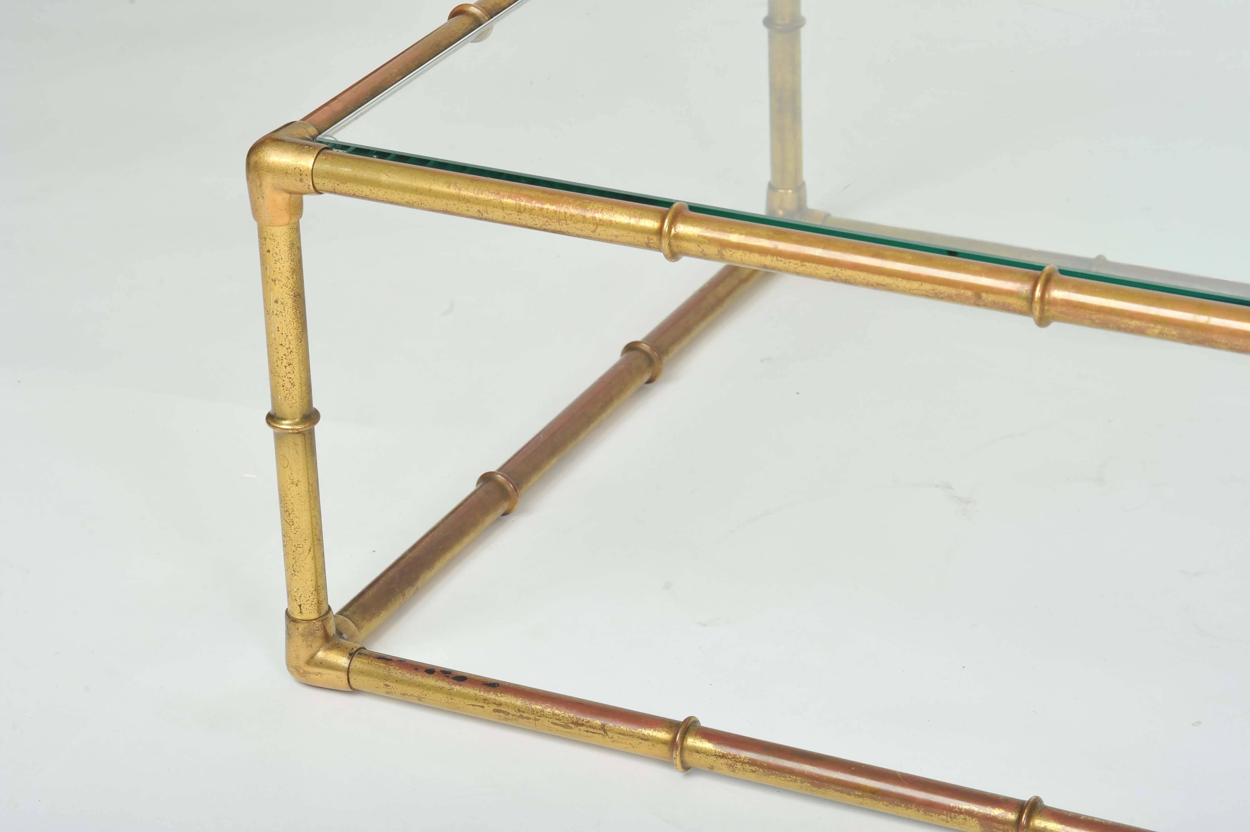 Faux Bamboo Brass Coffee Table In Excellent Condition In London, GB