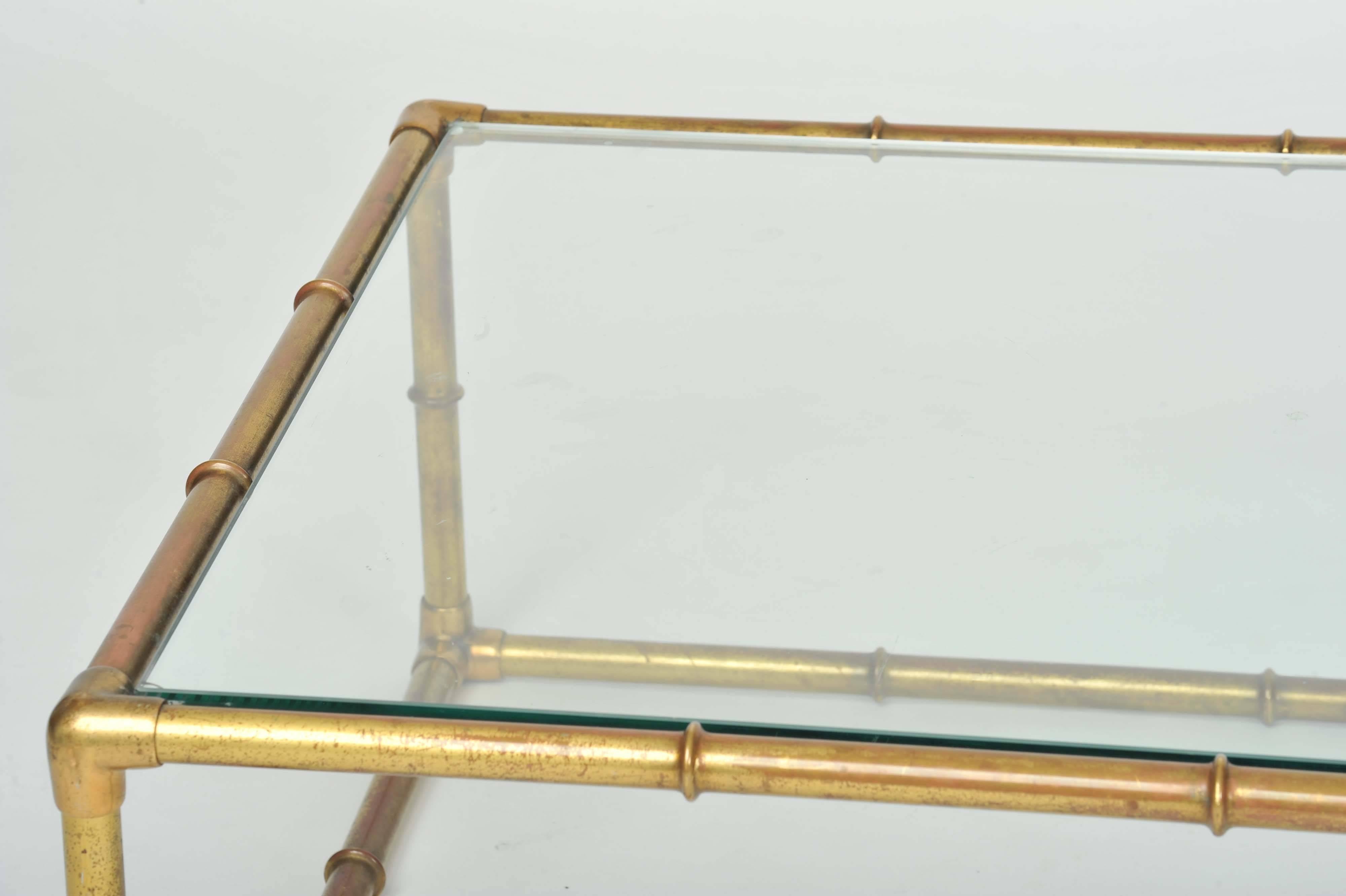 Mid-20th Century Faux Bamboo Brass Coffee Table