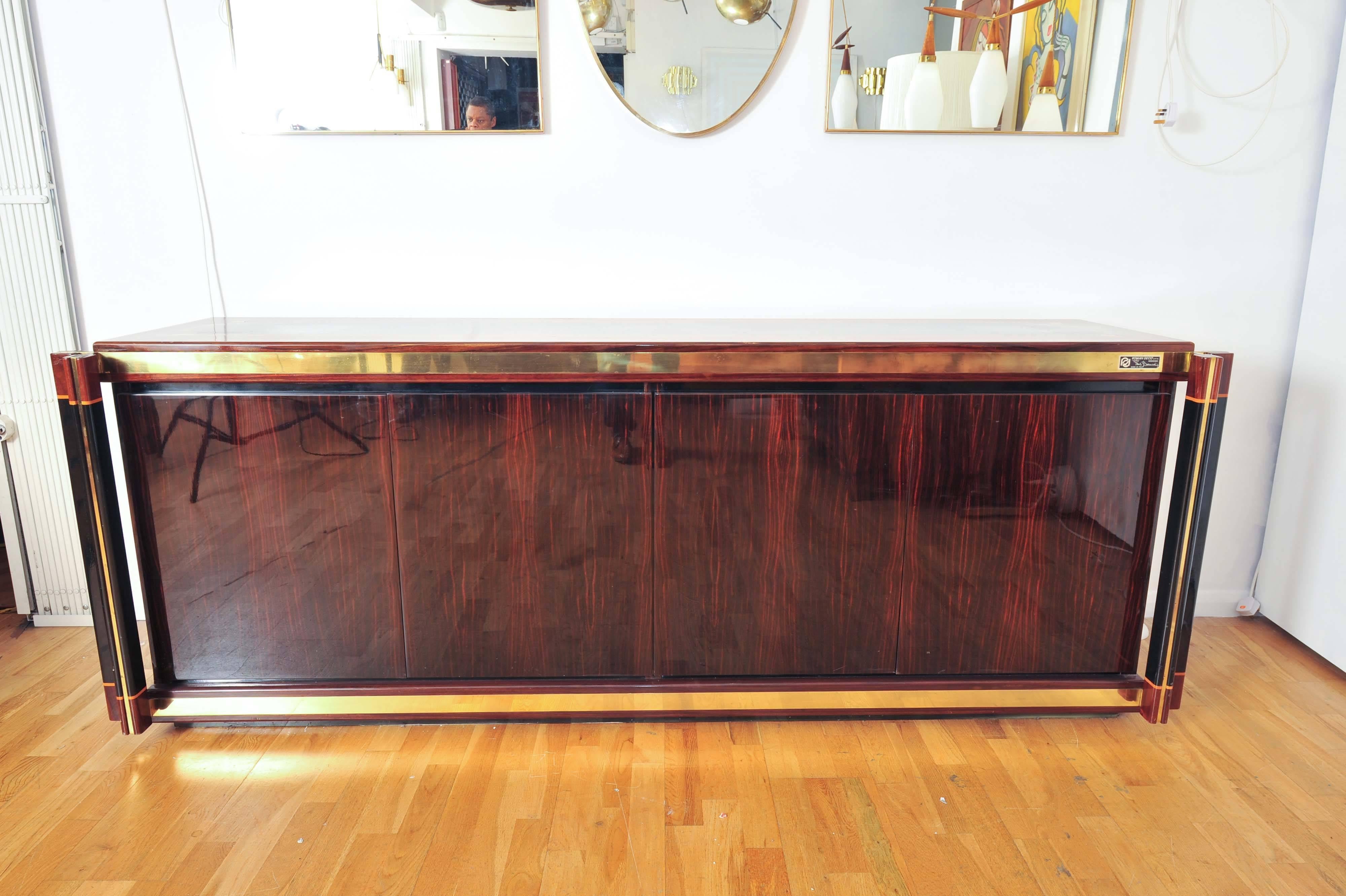 Brass 1970's  Madagascar Sideboard by Italian Paola Barracheli for Roman Deco