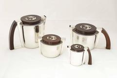 Jean E Puiforcat Sterling and Wood French Art Deco Teaset, 1935