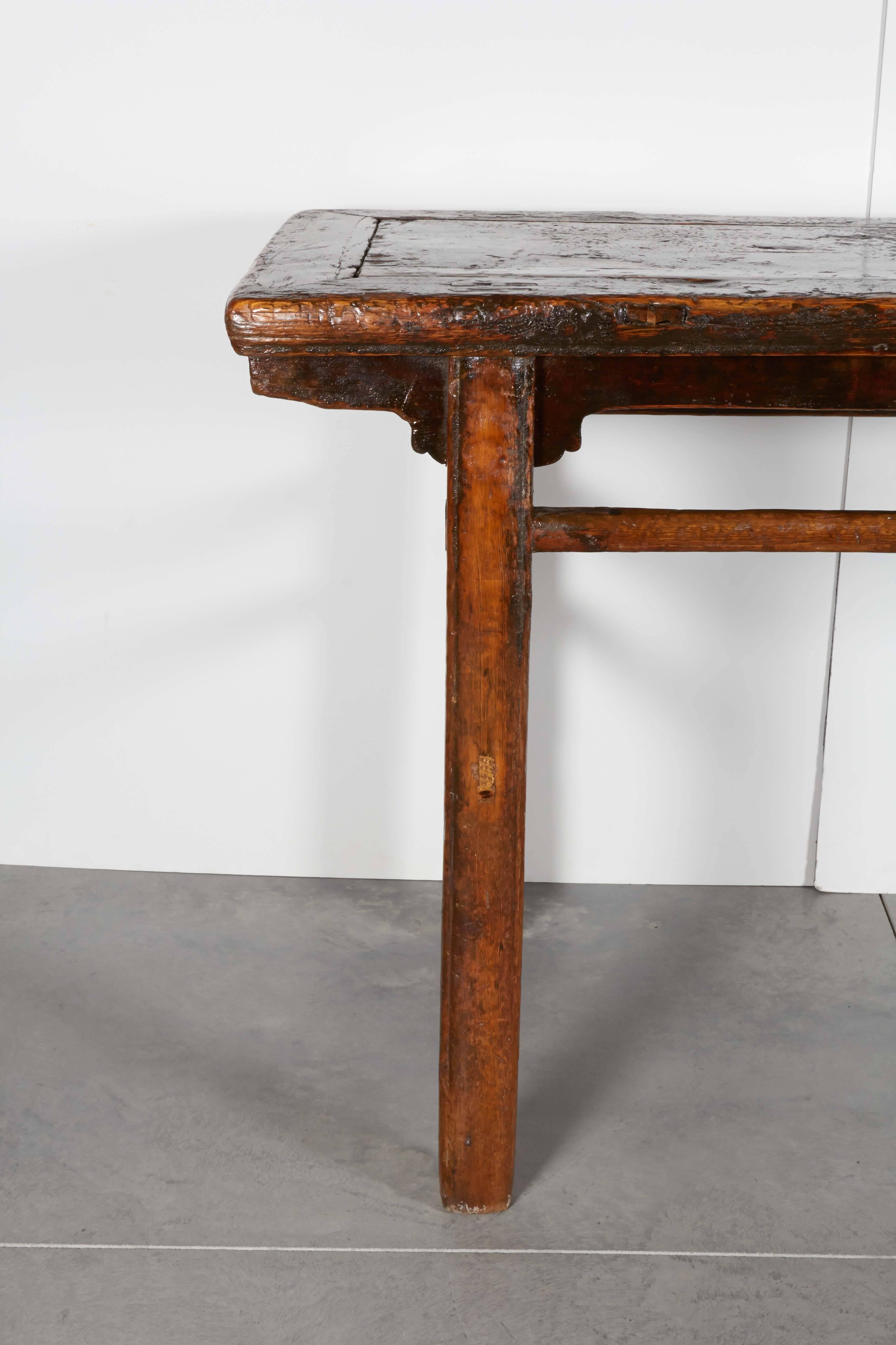 Heavily Lacquered Rustic Antique Painting Table In Fair Condition In New York, NY