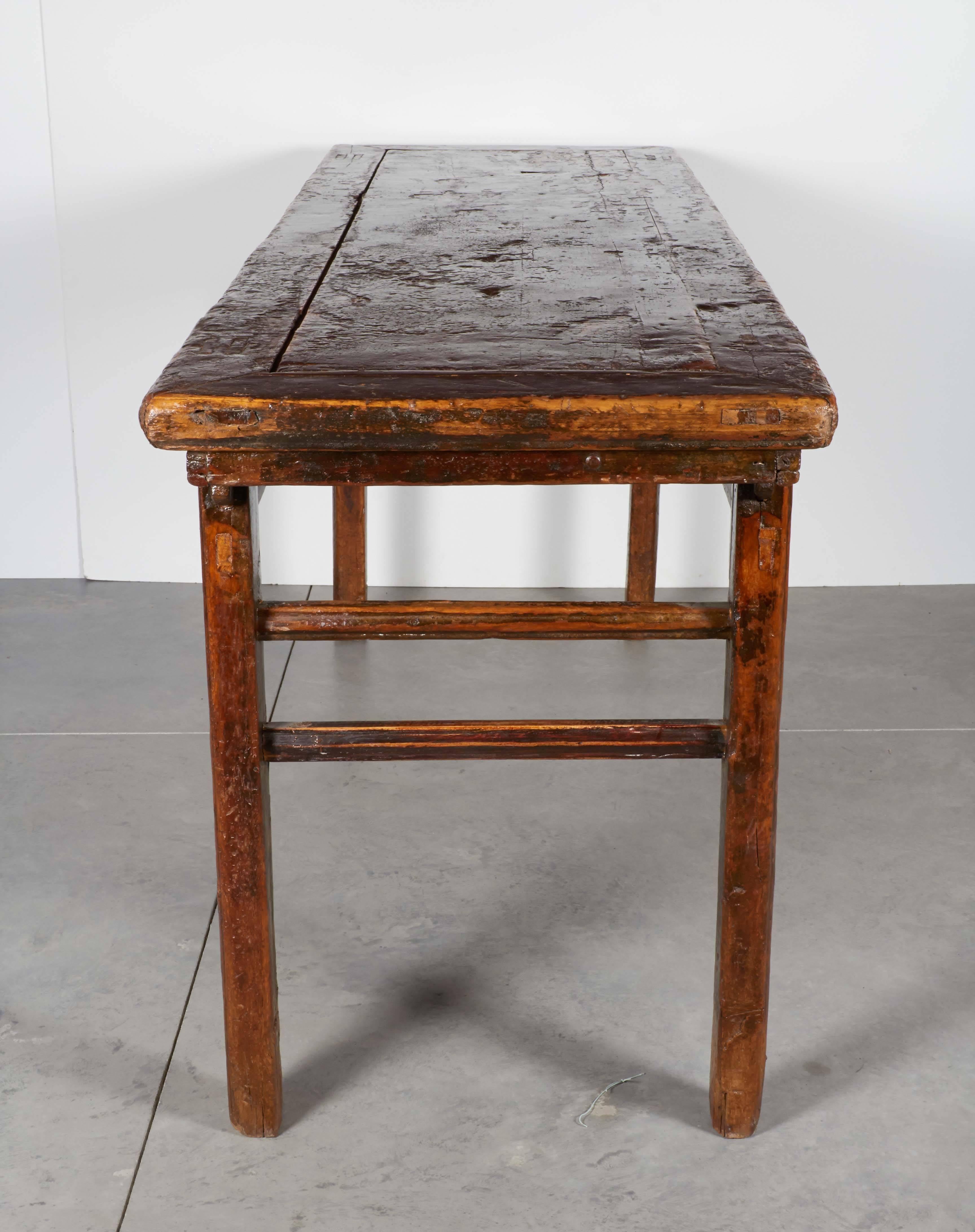 Pine Heavily Lacquered Rustic Antique Painting Table