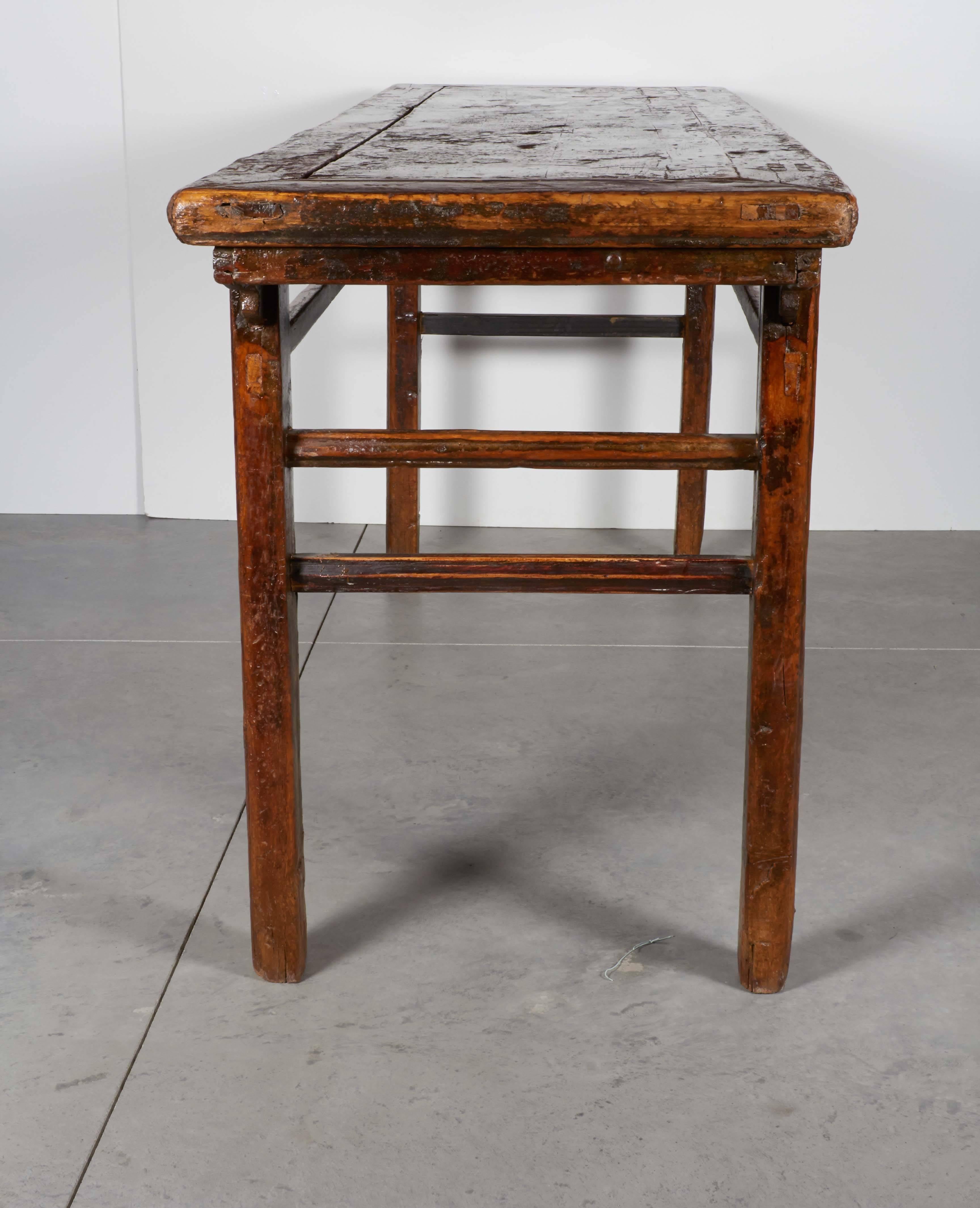 Heavily Lacquered Rustic Antique Painting Table 1