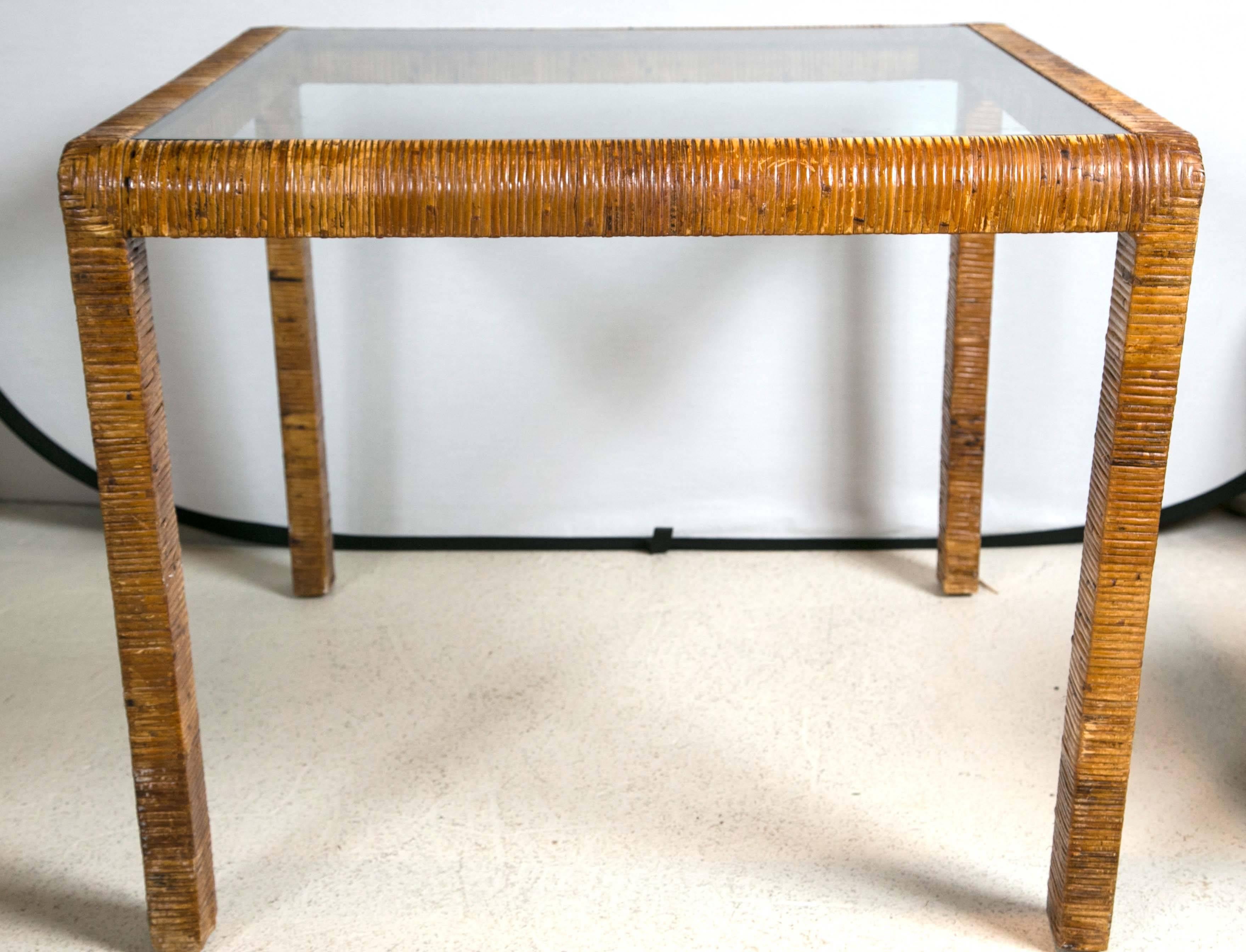 Rattan and Glass Card Table In Good Condition In Stamford, CT