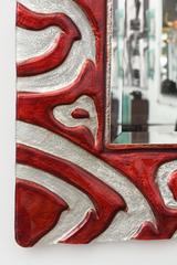 Italian Modern Red and Clear Glass Mirror, Murano