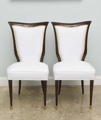 Set of Eight Italian Modern Mahogany and Brass Dining Chairs, Osvaldo Borsani