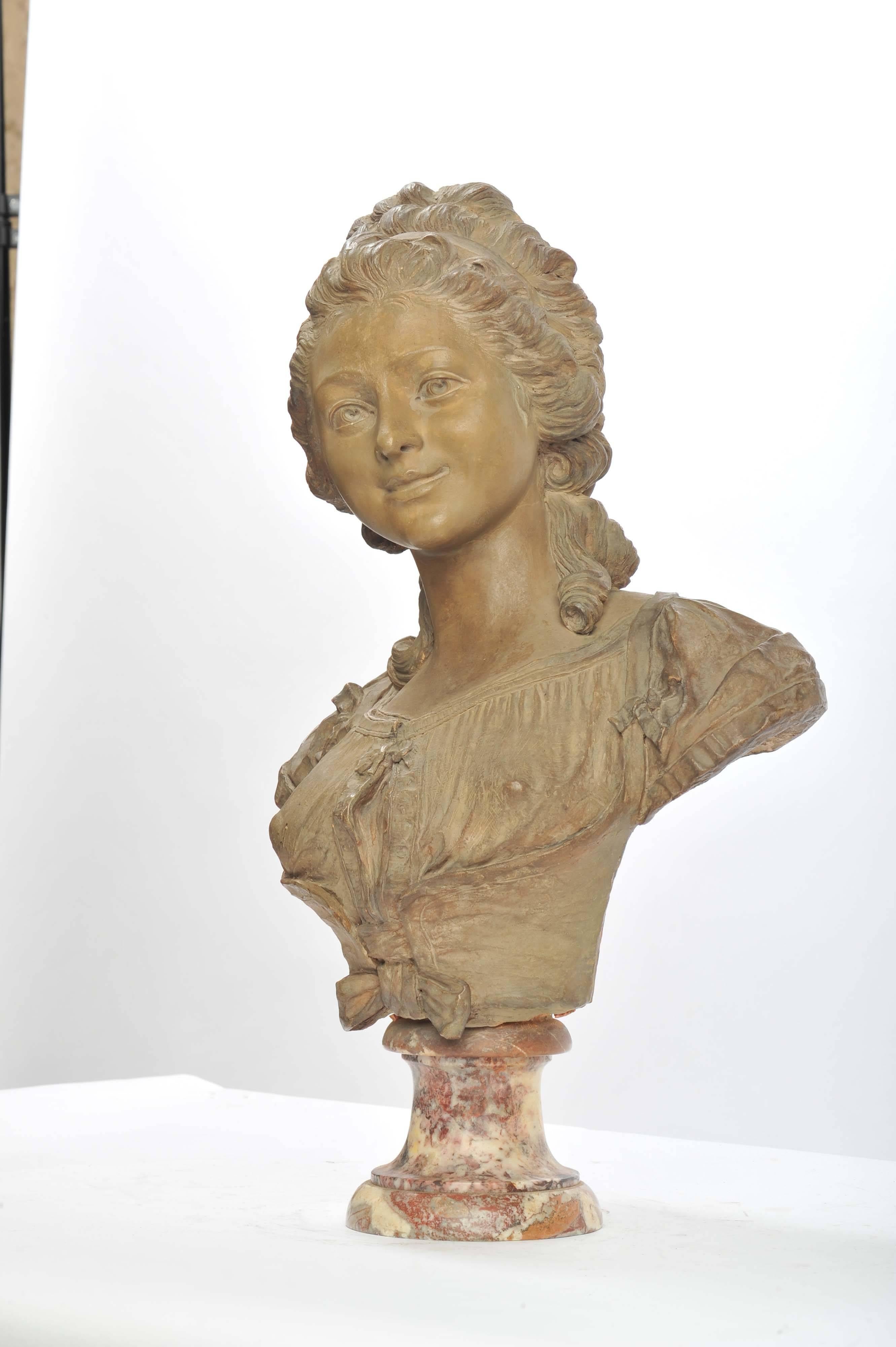Baroque 19th Century French Terracotta Bust For Sale