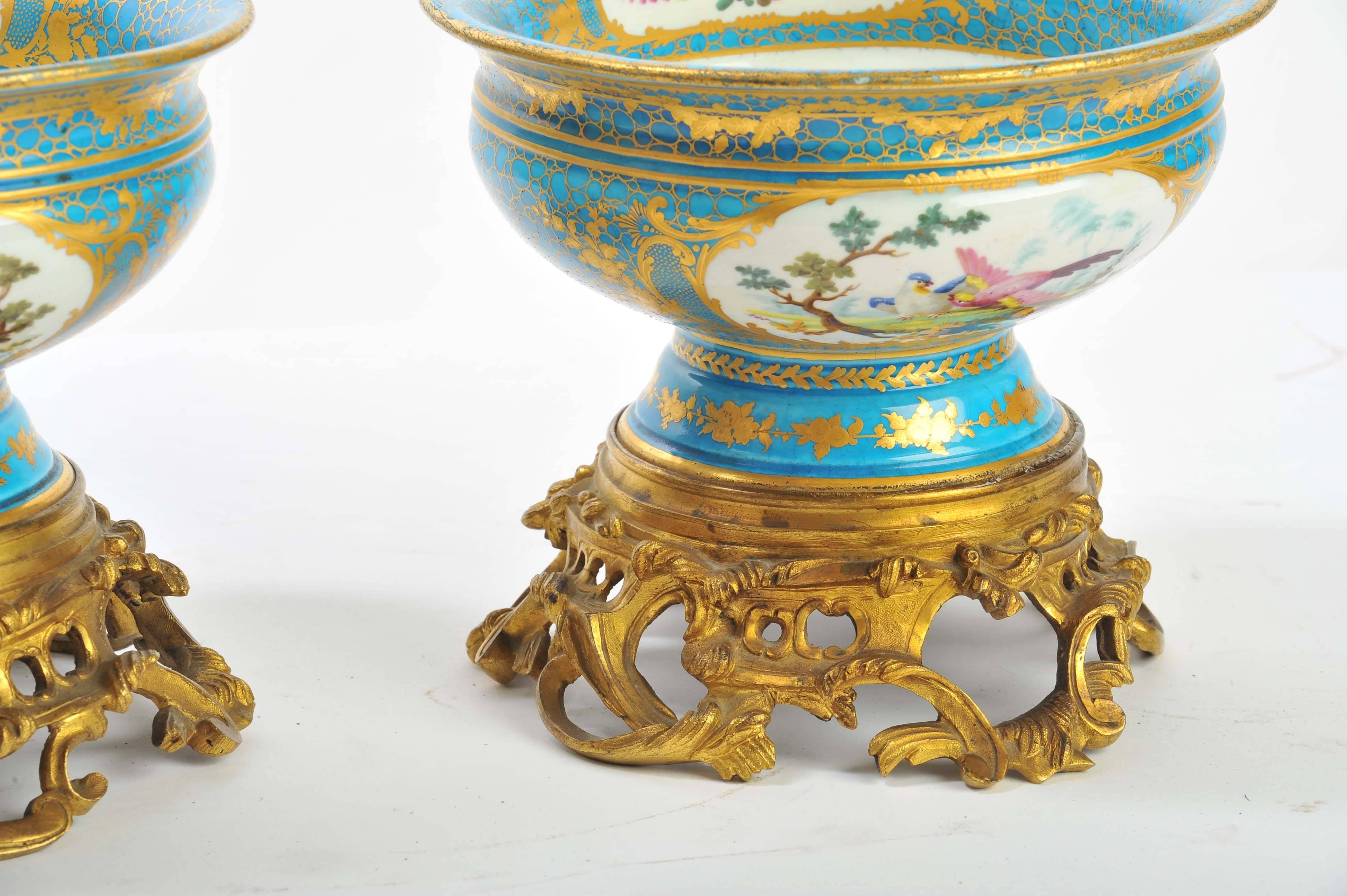 Hand-Painted Pair of 19th Century Sevres Jardineres