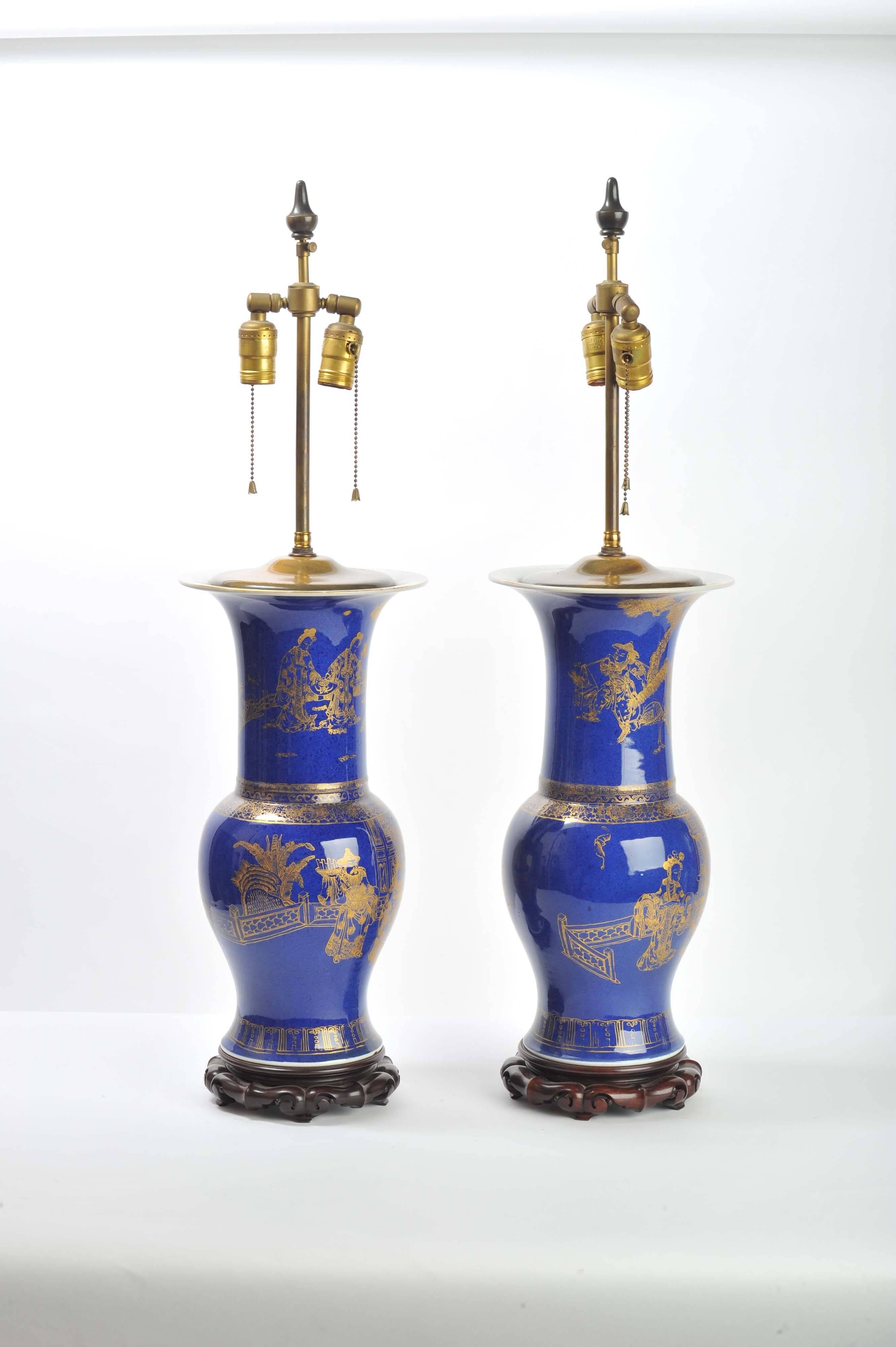 19th Century Chinese Powder Blue Vases or Lamps 4