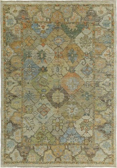 Persian Rose Collection Area Rugs Circa 1990 - Wool Blue Green Ivory - 89337