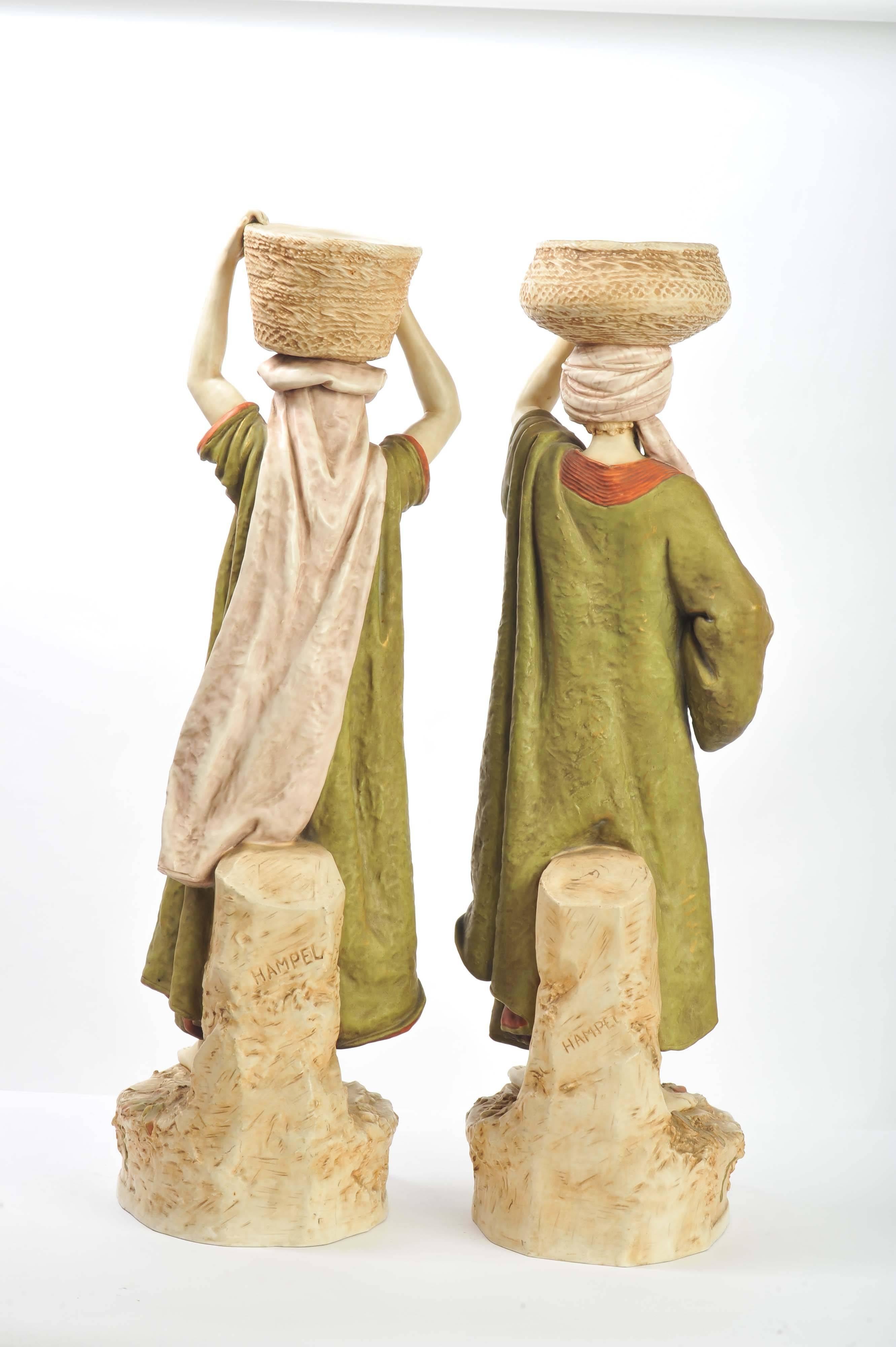 Czech Pair of Large Royal Dux Water Carriers For Sale